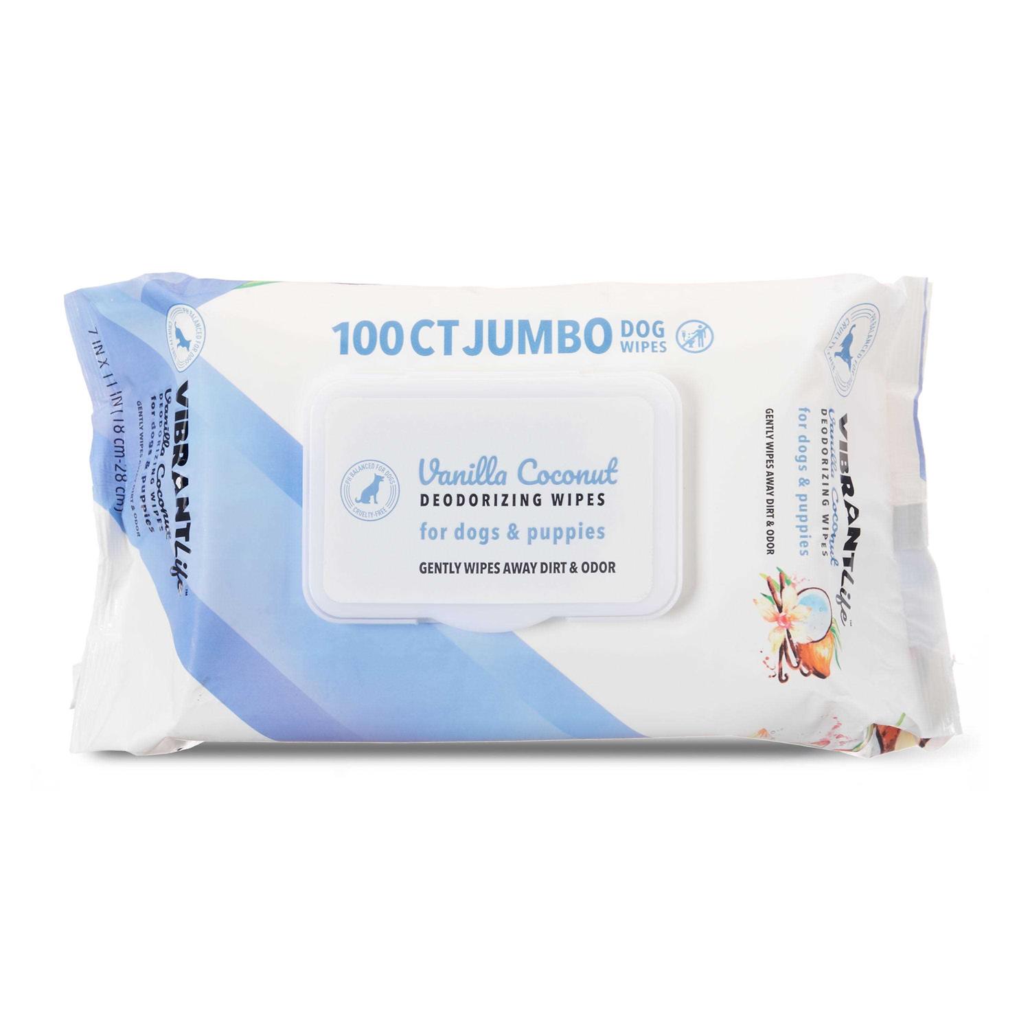 Vibrant Life Jumbo Deodorizing Wipes for Dogs & Puppies - Healthber