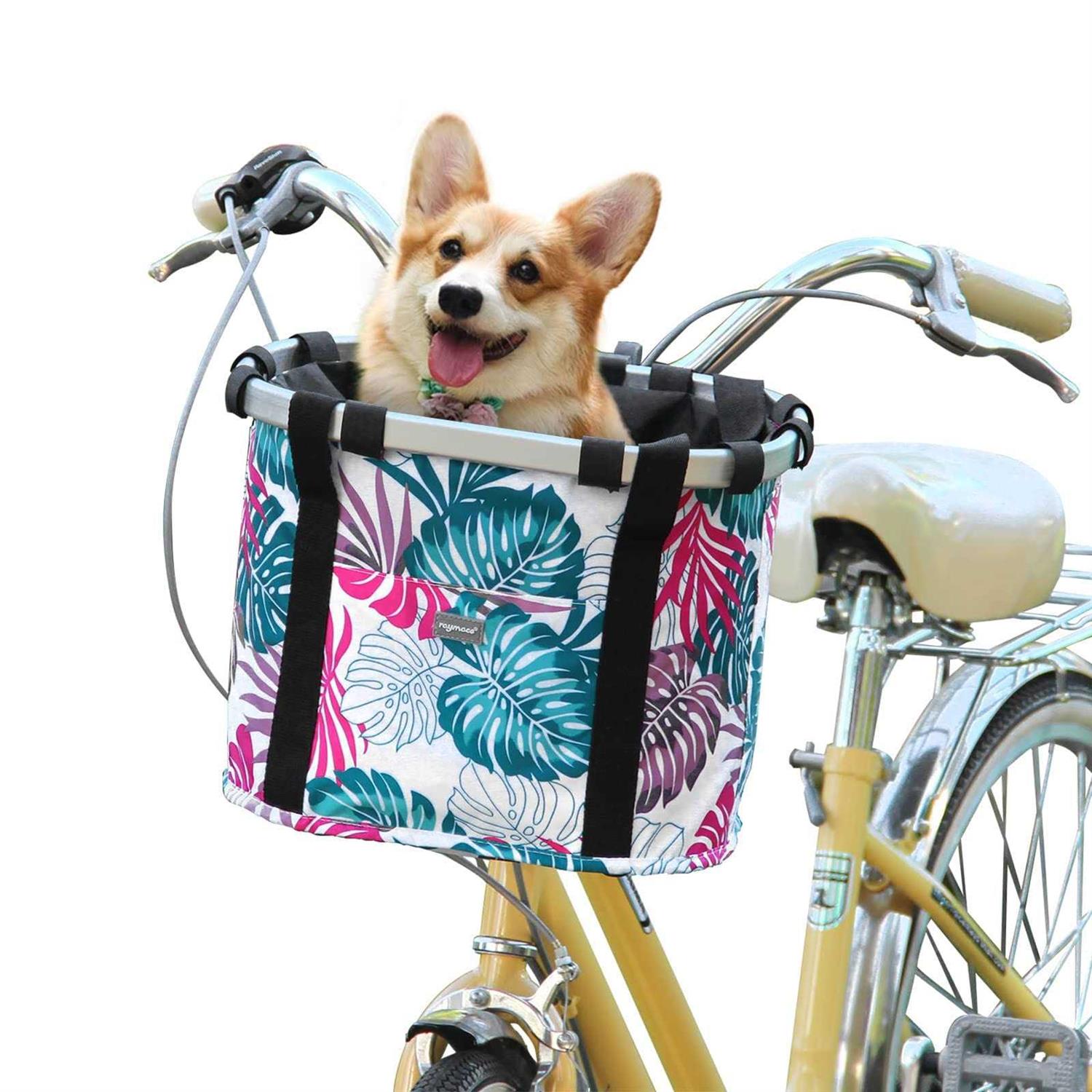 Raymace Bicycle Basket Dog Bike Handlebar Basket Front,Folding Detachable Quick Release Easy Install,Cycling Picnic Bag - Healthber