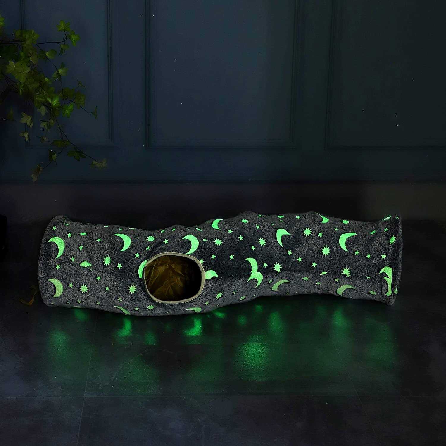 LUCKITTY Cat Tunnel Tube with Plush Ball Toys Collapsible Self-Luminous - Healthber