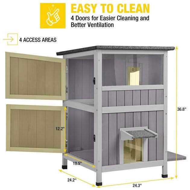 Aivituvin Two Tier Wooden Cat House with Waterproof Roof AIR14-1 - Healthber