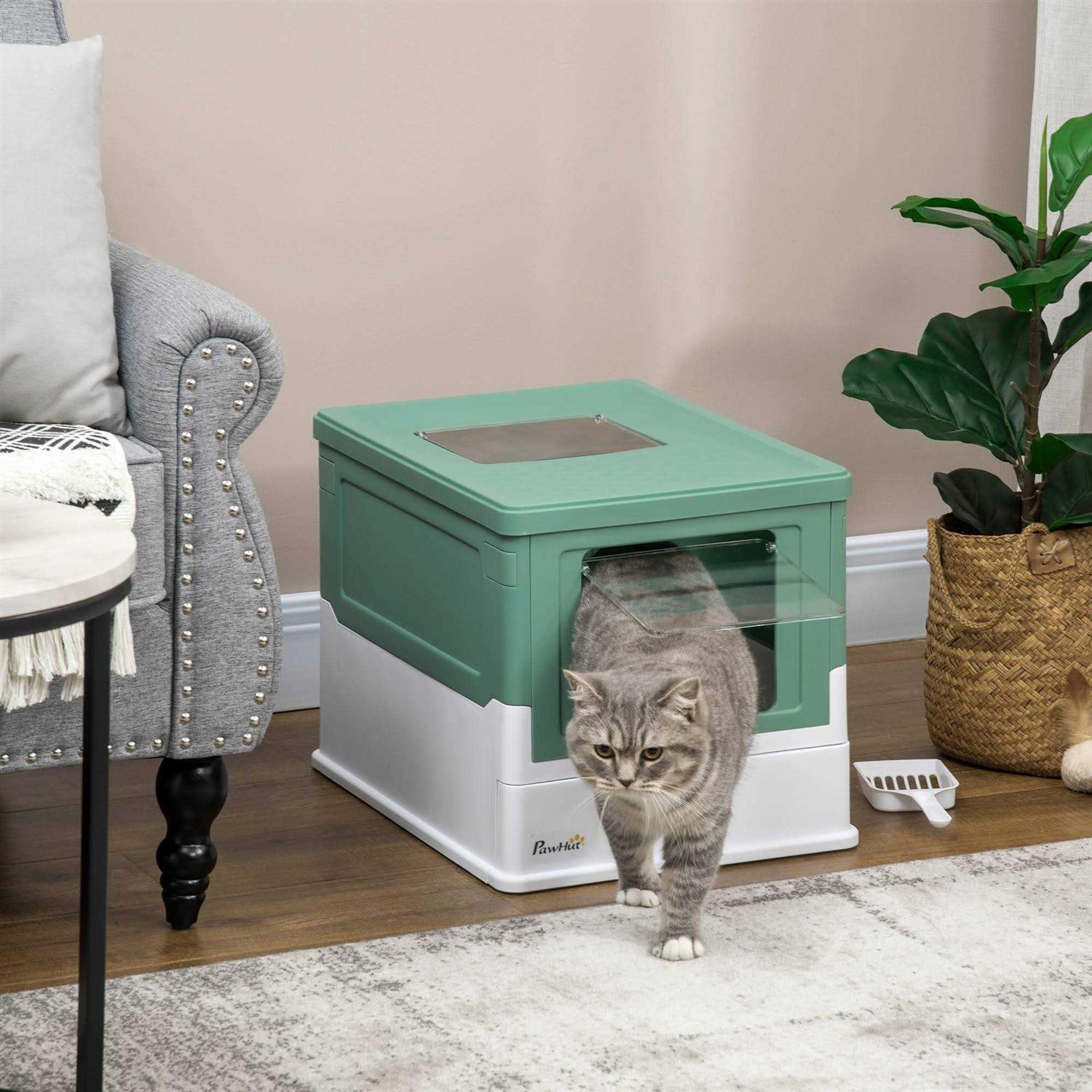 PawHut Fully Enclosed Cat Litter Box with Front Entry - Healthber