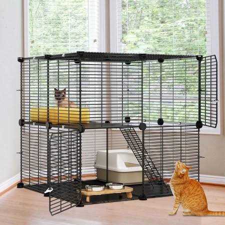 Dextrus 2-Tier Indoor Cat Cage Pet Playpen for Ferrets - Healthber