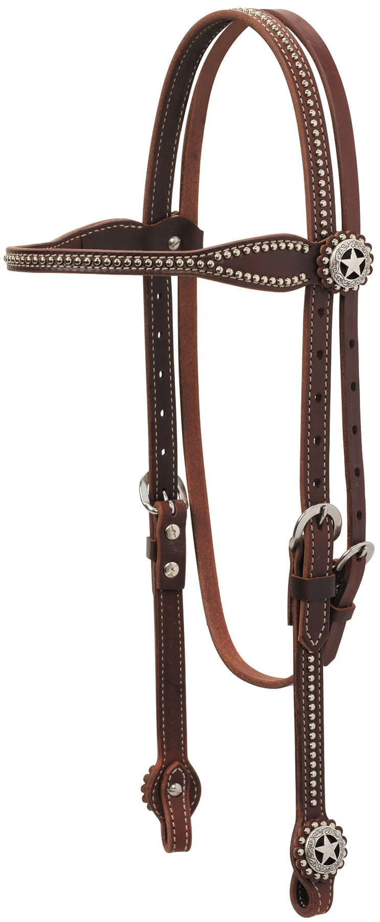 Weaver Texas Star Oiled Canyon Rose Harness Leather Browband Headstall, Full - Healthber
