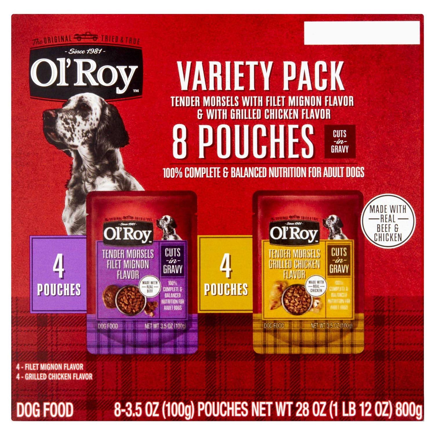 Ol’ Roy Cuts in Gravy Wet Dog Food Variety Pack, Tender Morsels Filet Mignon Flavor and Tender Morsels Grilled Chicken Flavor - Healthber