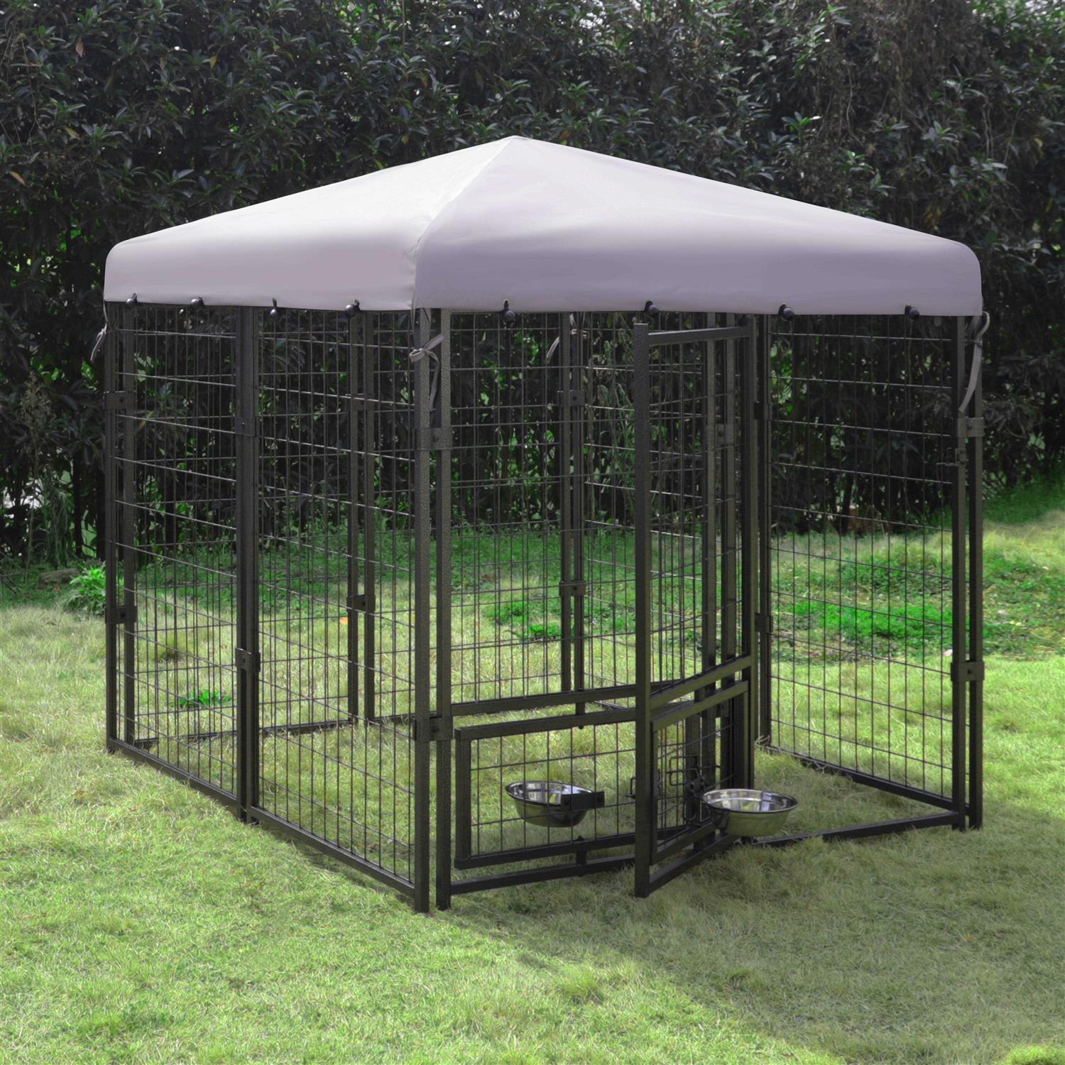 Veikous Outdoor Dog Kennel Rotating Feeding Door and Cover - Healthber