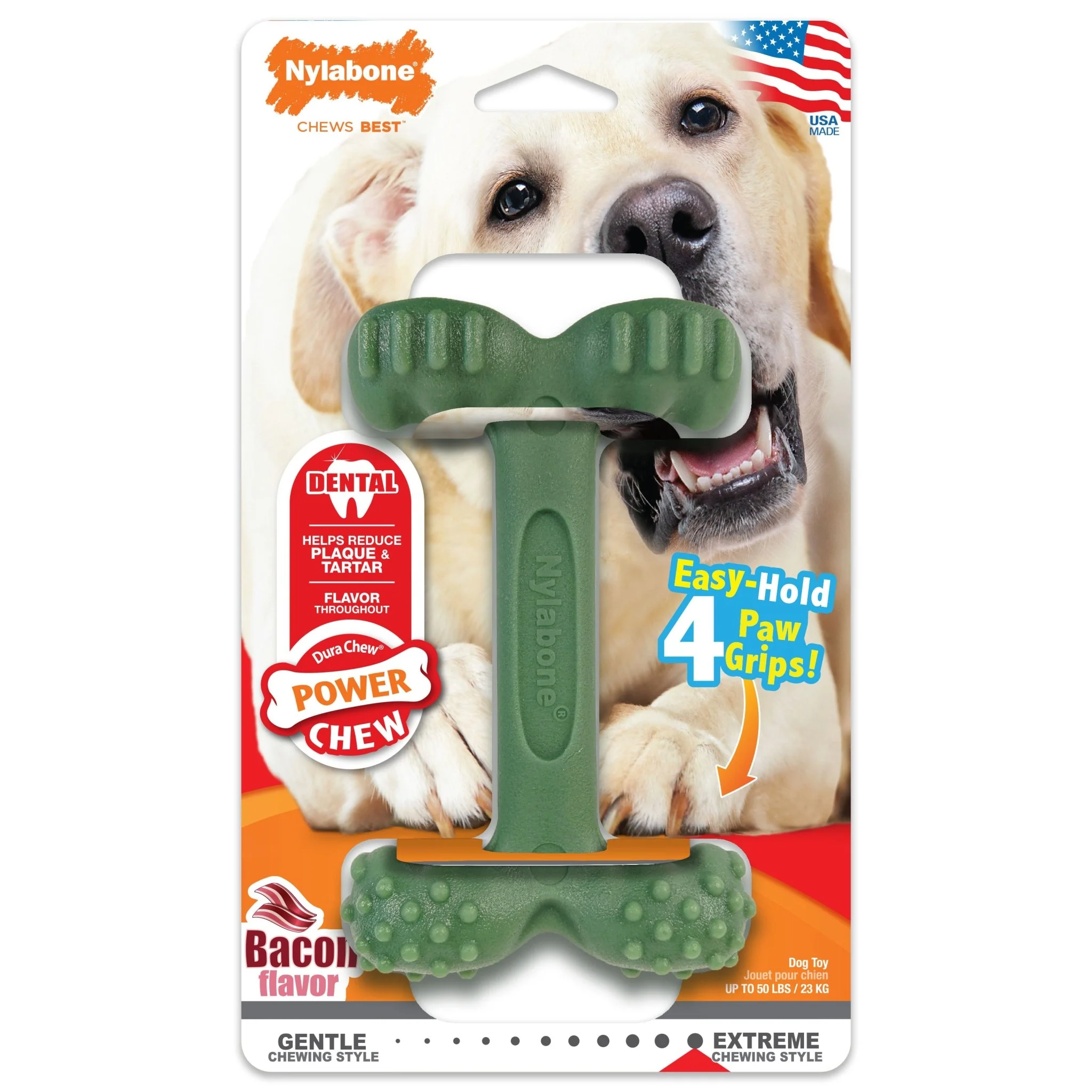 Power Chew Easy-Hold Dog Dental Chew Toy, Bacon, Large/Giant, Up to 50 lbs - Healthber