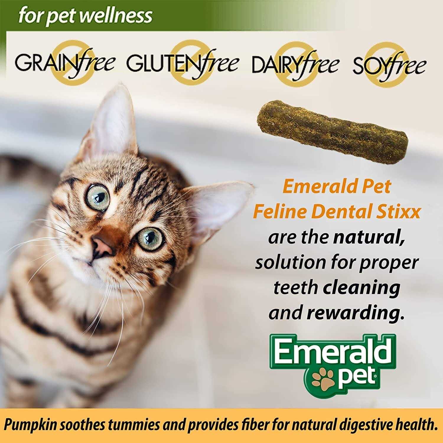 Emerald Pet Feline Dental Stixx Dental Cat Treats Tuna & Pumpkin - Healthber