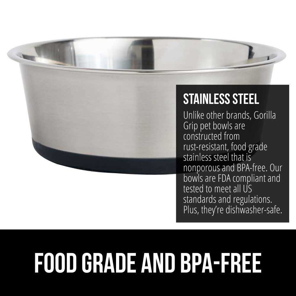 Gorilla Grip Stainless Steel Metal Dog Bowl Set of 2 Rubber Base - Healthber