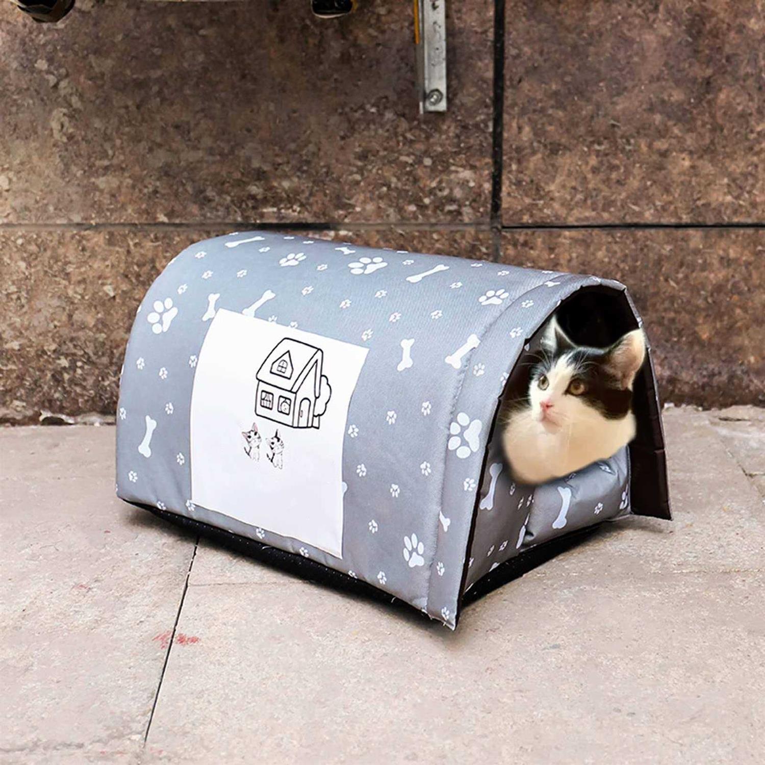 Outdoor Feral Cat House for Winter Weatherproof Waterproof Rainproof Foldable Cotton Filled Thicken Stray Feral Cats Dogs Tent Shelter Home Keep - Healthber
