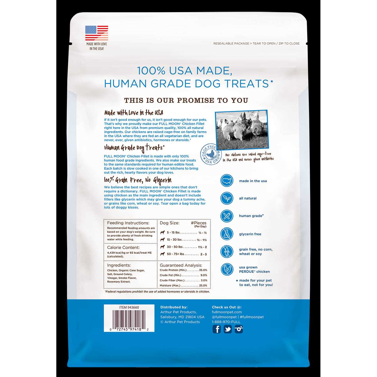 Full Moon Chicken Fillet Human-Grade Dog Treats 48 oz - Healthber