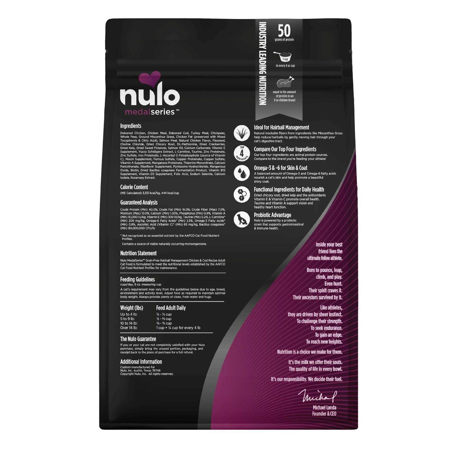 Nulo Chicken & Cod Adult MedalSeries Hairball Management Dry Cat Food - Healthber