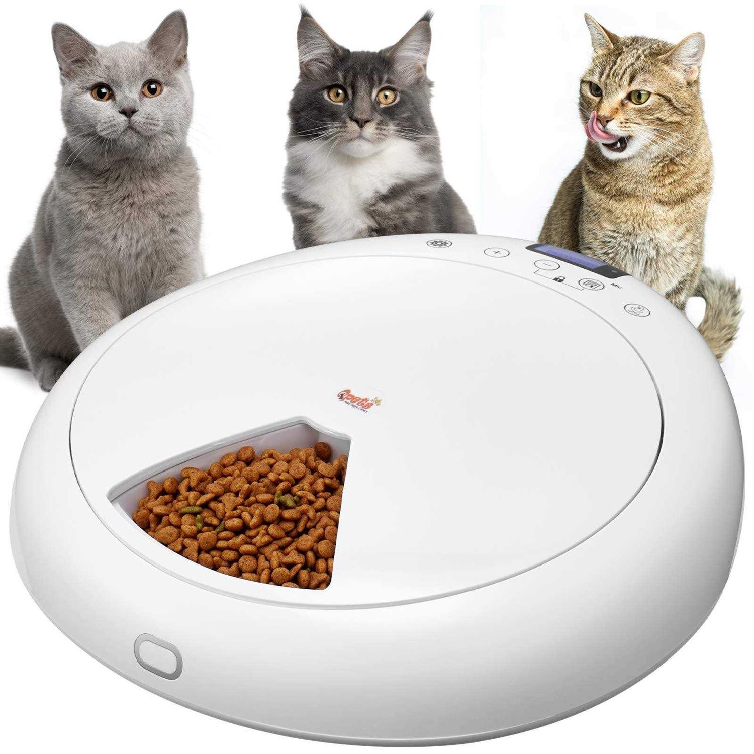 QPETS 6 Meals Automatic Cat Dog Feeder Auto Pet Feeder with Programmable Timer,Auto Dry Dispenser for Kitten and Little Dog Voice Recording and - Healthber