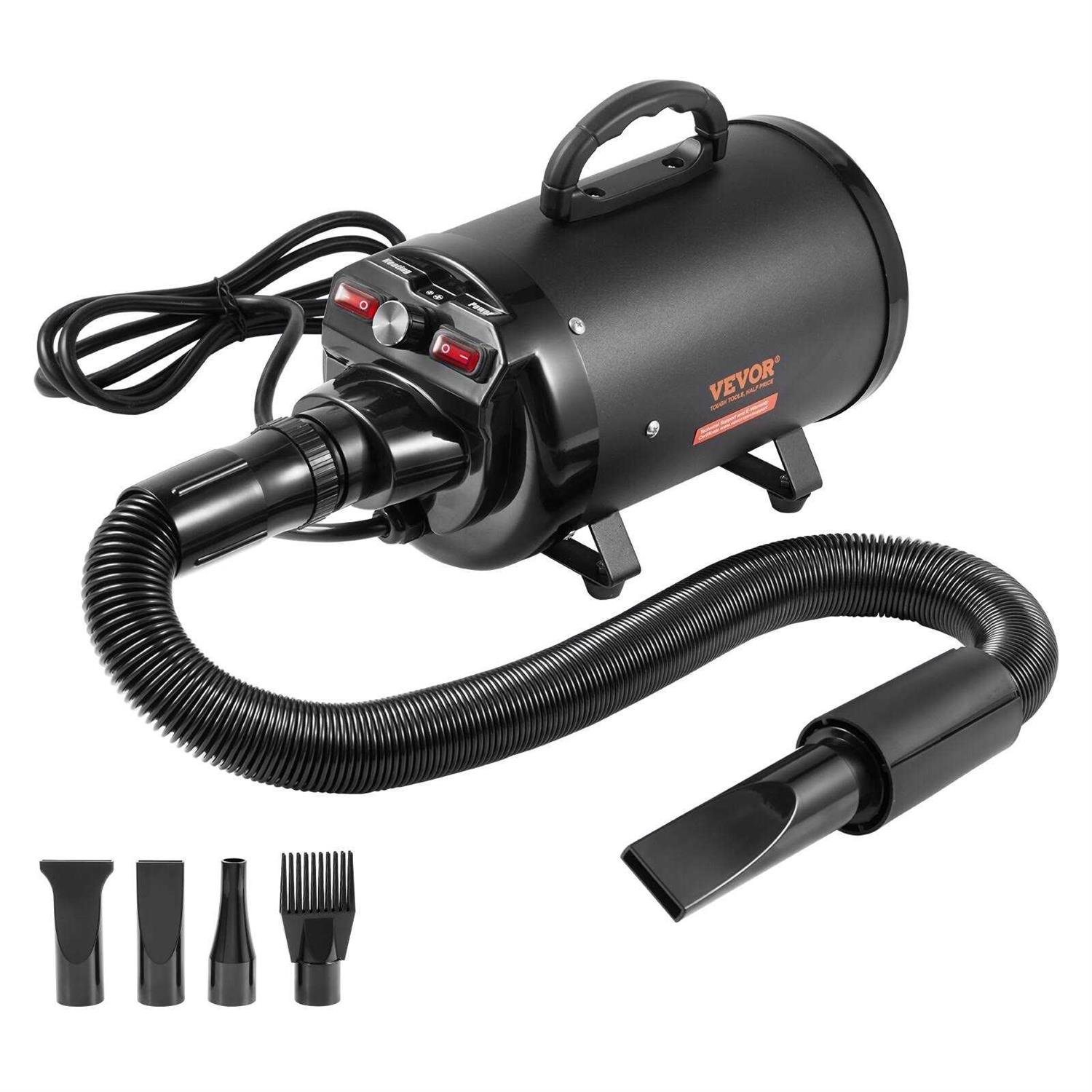 VEVOR Dog Dryer 2000-Watt Pet Grooming Dryer with Adjustable Speed and Temperature Control Pet Hair Dryer with 4 Nozzles - Healthber