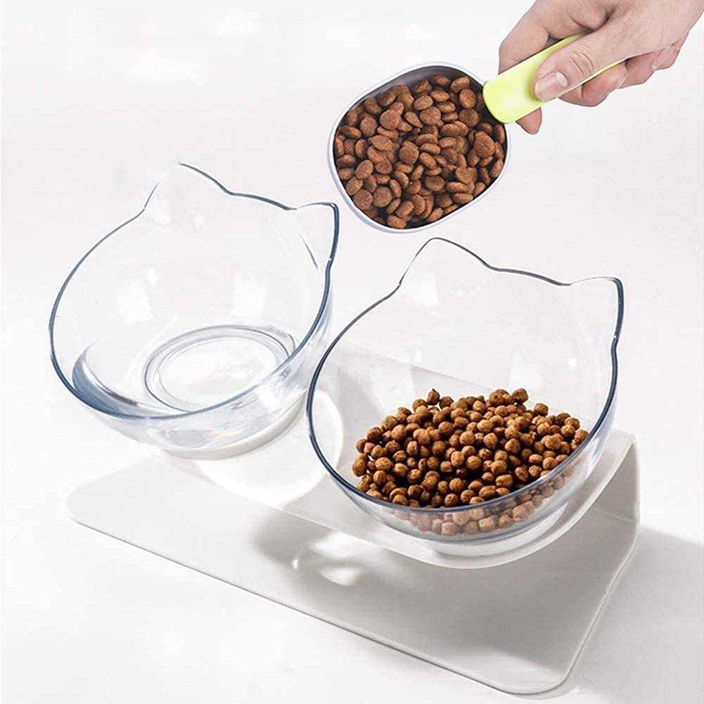 Speedy Panther Raised Cat Bowl with Stand 15 Tilted Cat Bowls for Kittens Elevated Cat Bowl Anti Vomiting Double Cat Bowls Plastic Transparent Cat Feeding Bowl - Healthber