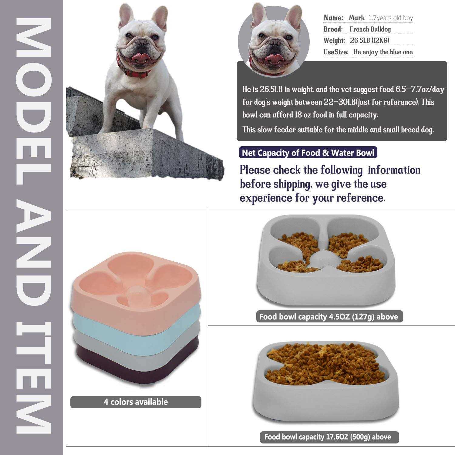 Hifrenchies Healthy Slow Feeding Dog Bowl for French Bulldog -Slow Feeder Dog Bowl No Chocking Dog Cat Food Bowl with Striped Shape Pattern - Healthber