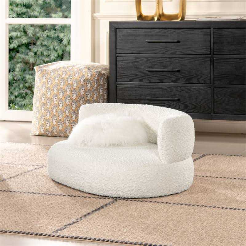 Jennifer Taylor Home Shep 36 Curved Dog Sofa Bed Medium Ivory 55010-M-MBW - Healthber