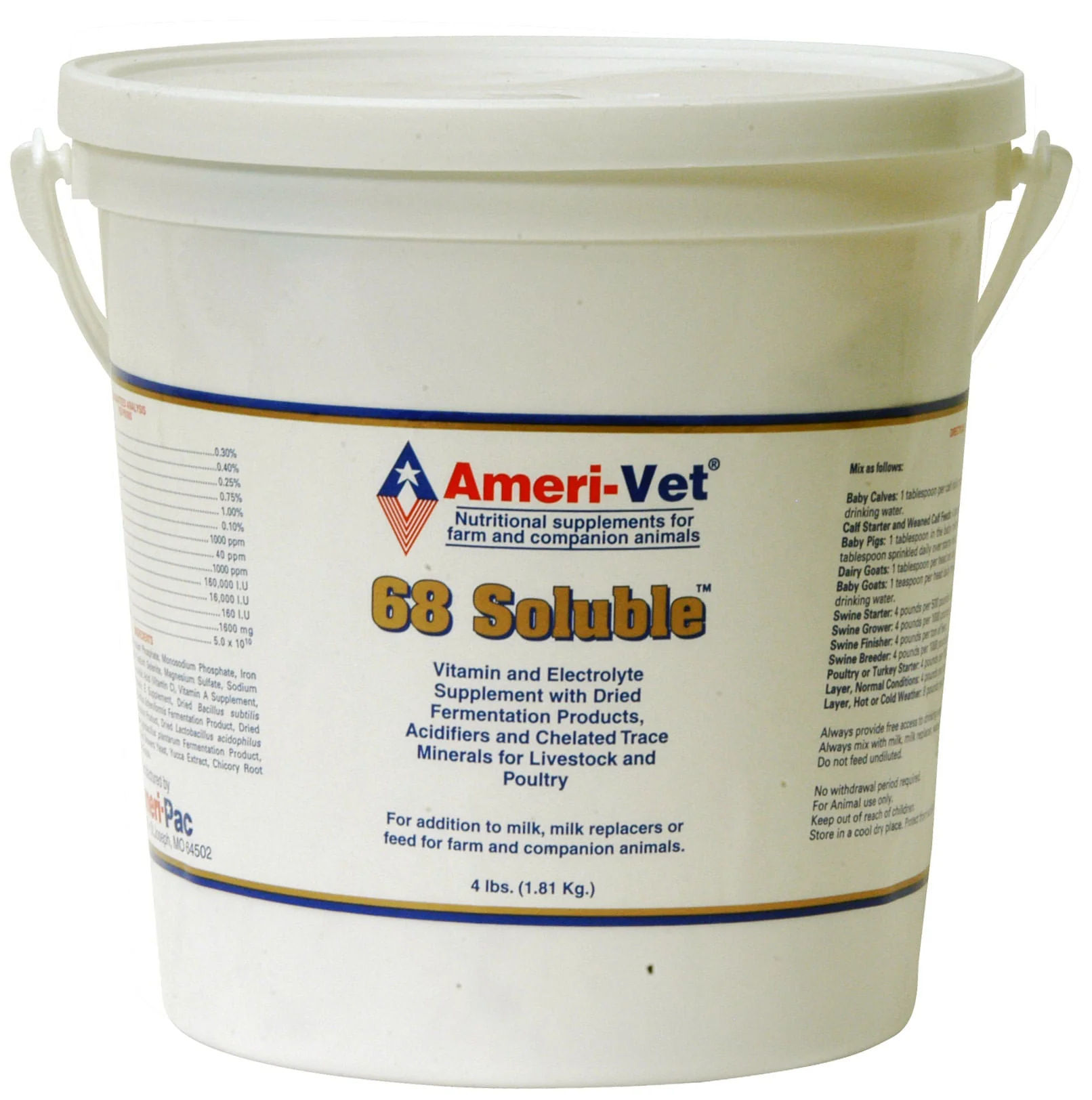 68 Soluble Vitamin & Electrolyte Supplement for Livestock & Poultry, 4 lb - Healthber