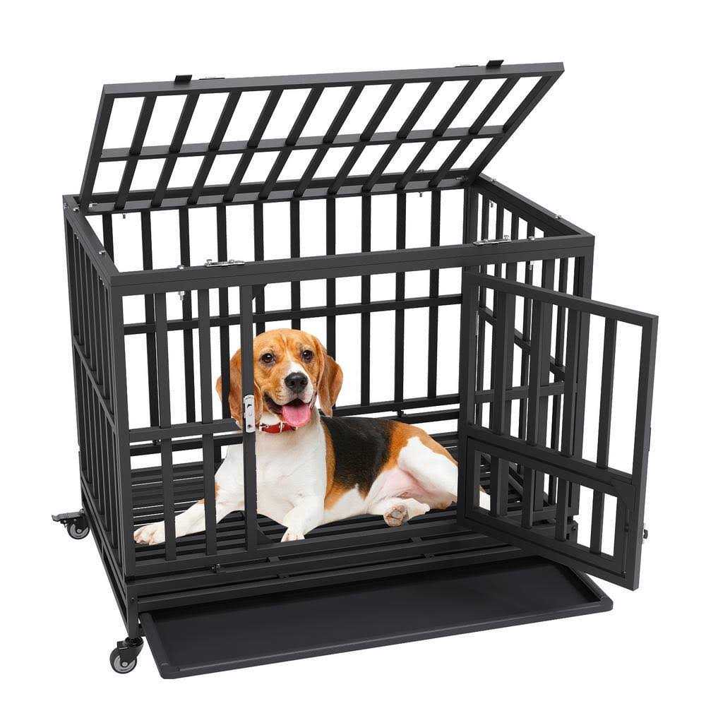 VEVOR 38 Inch Heavy Duty Dog Crate Indestructible Dog Crate 3-Door Heavy Duty Dog Kennel for Medium to Large Dogs with Lockab - Healthber
