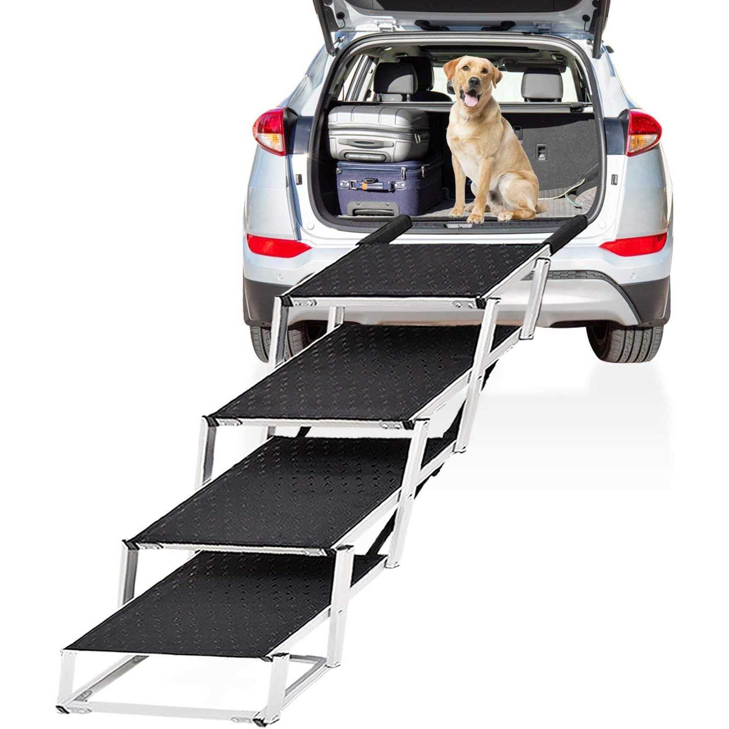 LUFFWELL 19.2” Extra Wide Dog Car Stairs, Foldable Dog Car Ramp with Nonslip Surface for Cars, Truck and SUV - Healthber