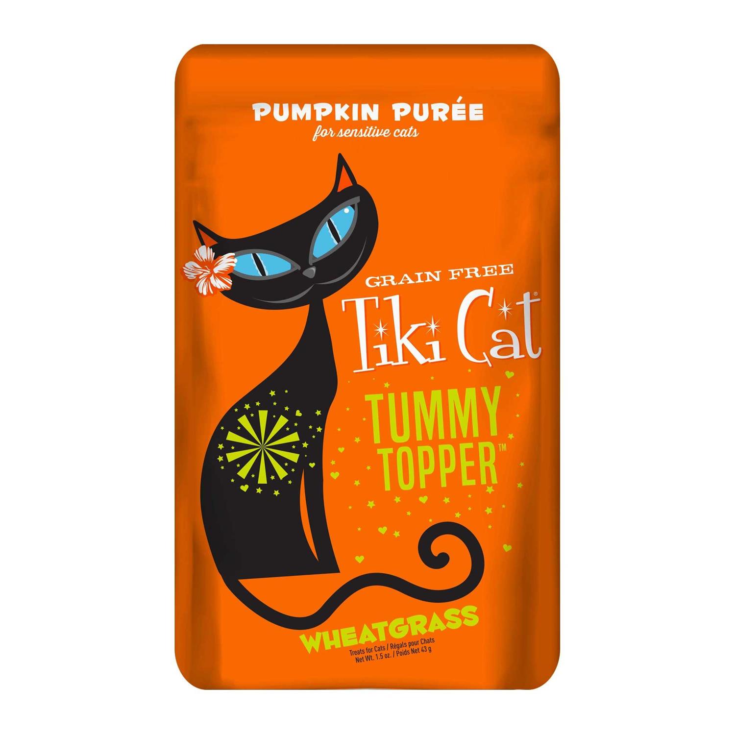 Tiki Cat Tummy Topper Pumpkin Puree Wheatgrass Grain-Free Wet Cat Food Topper, 1.5-oz, case of 12 - Healthber