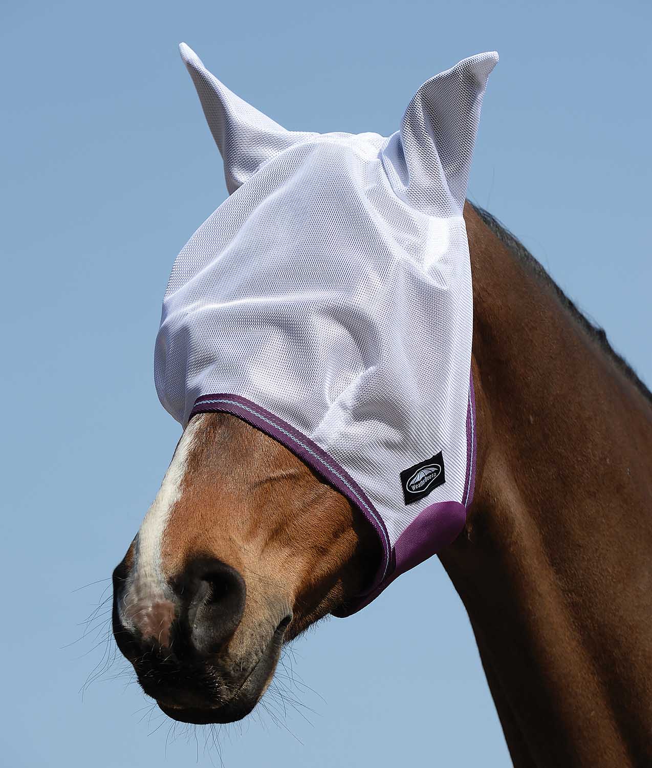 WeatherBeeta ComFITec Airflow Horse Fly Mask with Ears, White/Violet/Blue - Healthber