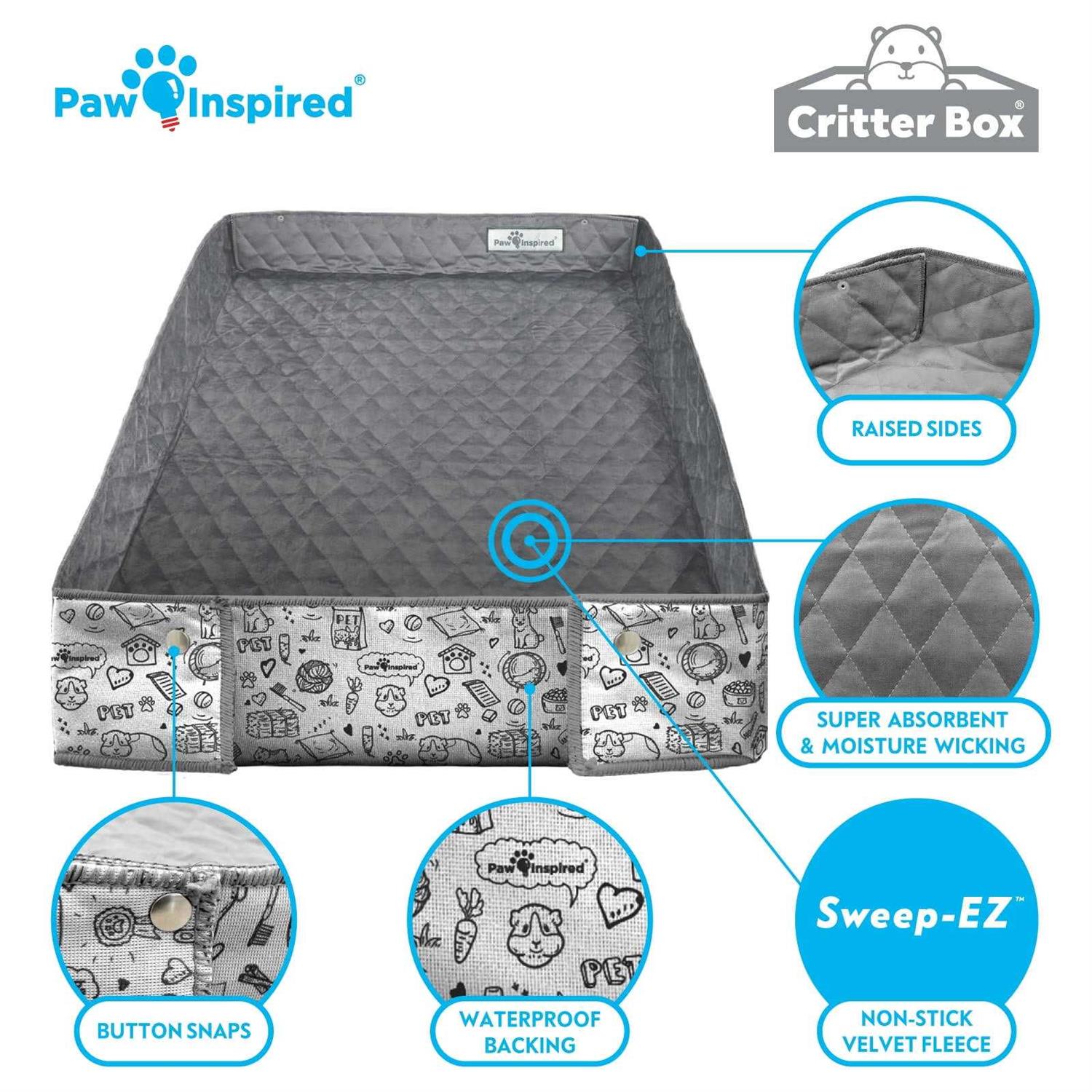 Paw Inspired Critter Box Washable Fleece Guinea Pig Cage Liner & Bedding with Raised Sides - Healthber