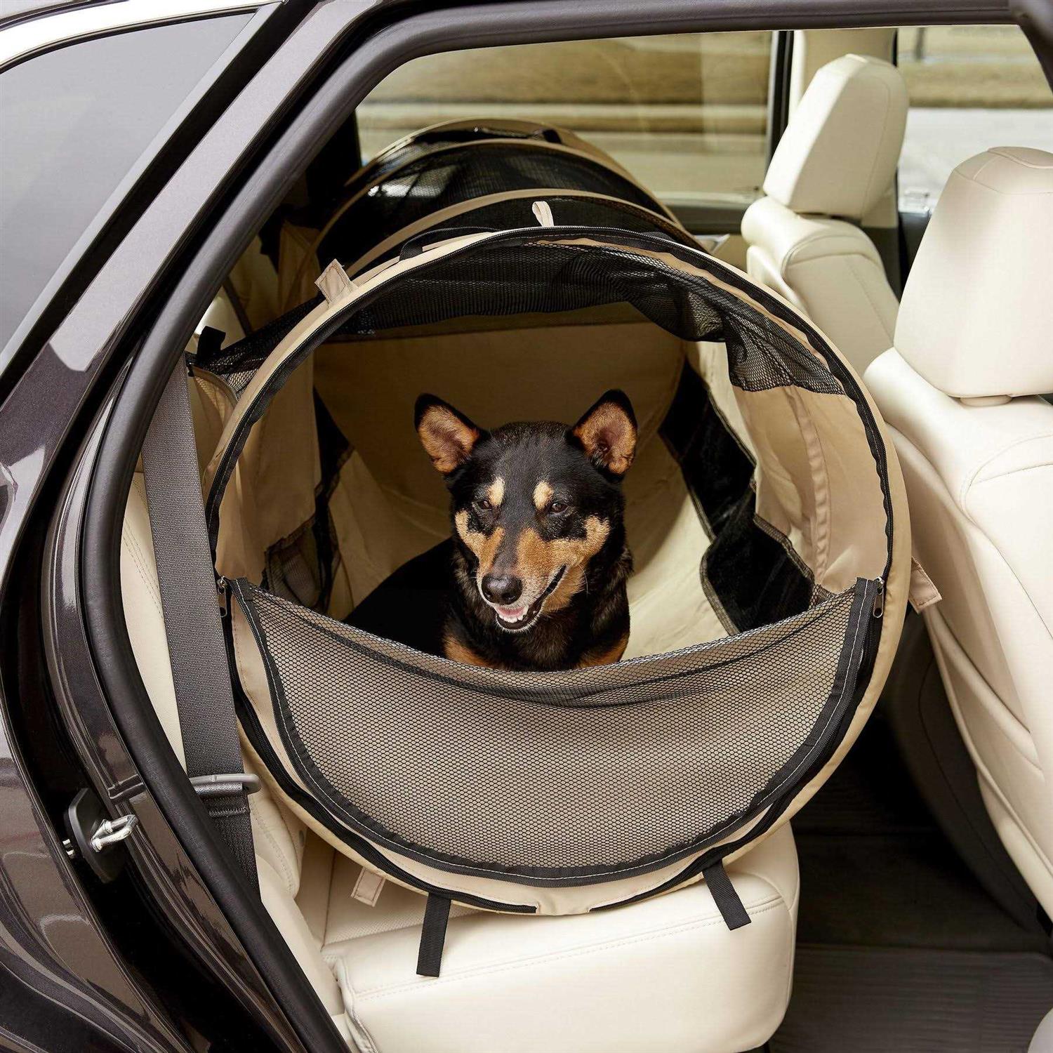 Cool Runners Pet Tube Soft Kennel Car Crate with Carrying Case - Healthber