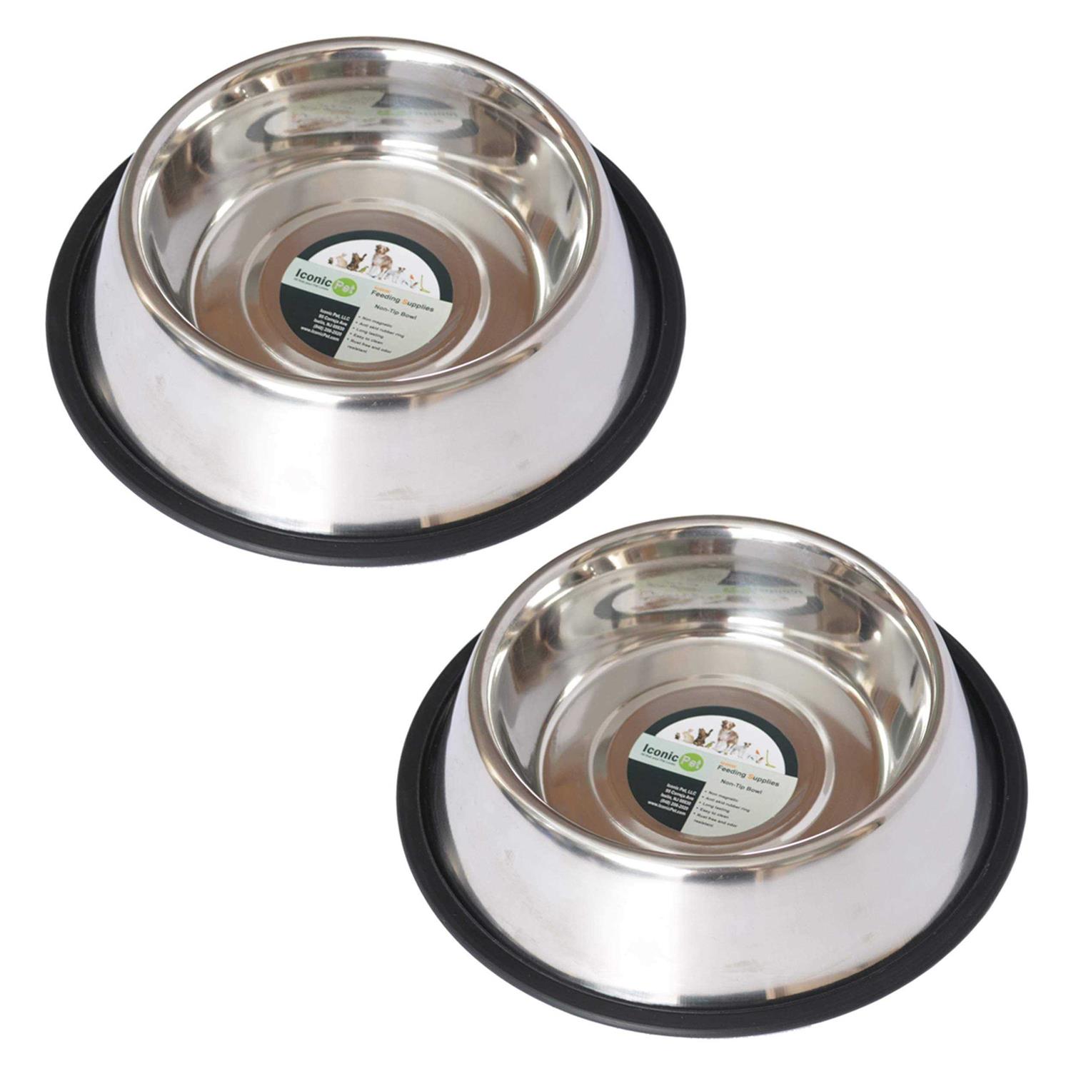 Iconic Pet 2 pack Stainless Steel Non-Skid Pet Bowl For Dog Or Cat - Healthber