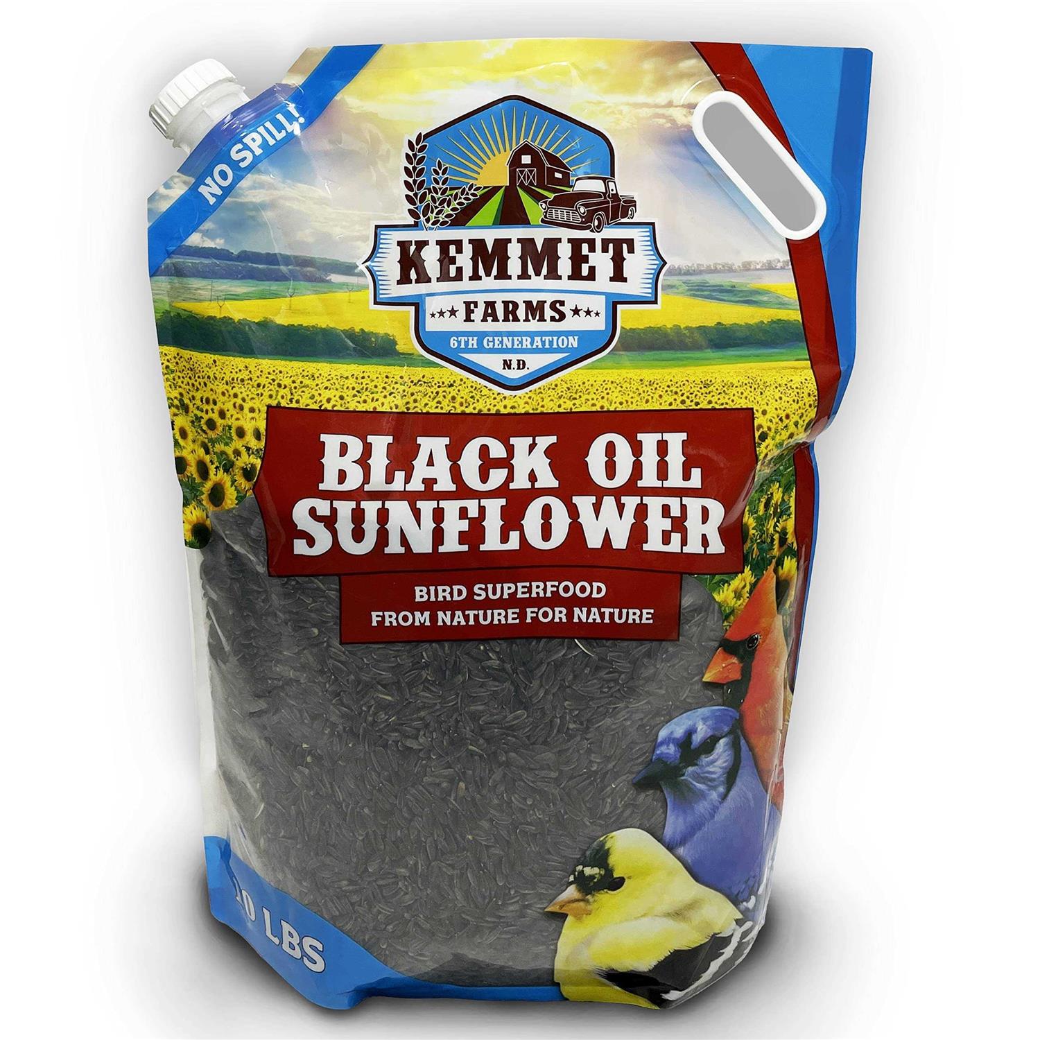KEMMET FARMS Premium Bird Food Black Oil Sunflower Seeds for Birds Easy No Spill Pour Spout W/Screwable Cap for Storage - Healthber