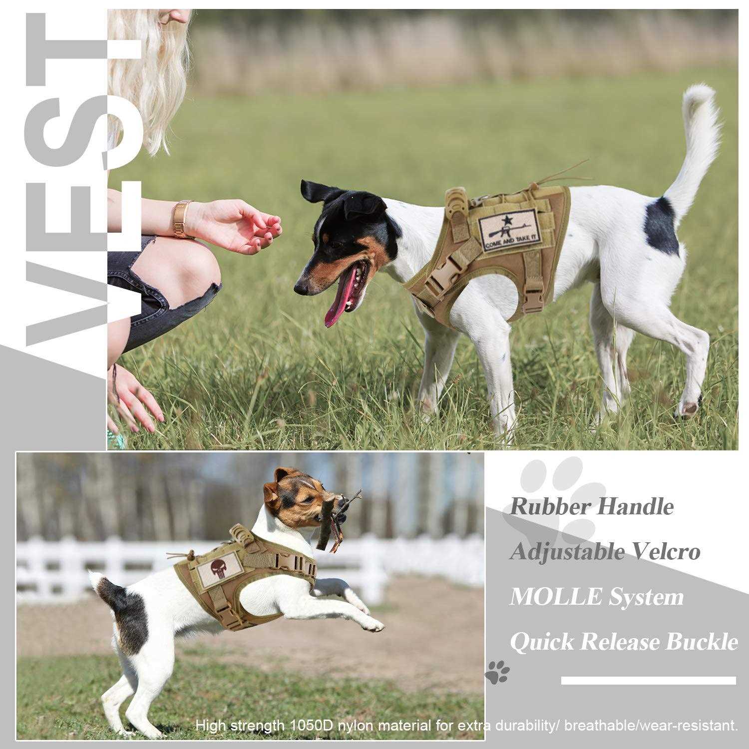 SALFSE Tactical Dog Training Harness Outdoor Working Vest Adjustable Military MOLLE Dog Vest Harness with Rubber Handle - Healthber