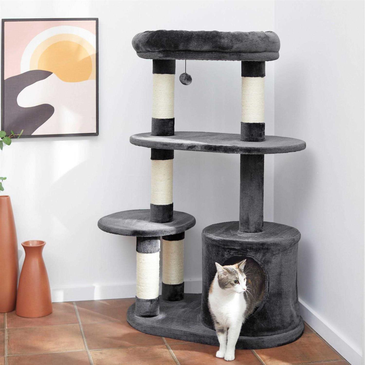 Frisco 59.5-in Heavy Duty Faux Fur Cat Tree Condo - Healthber