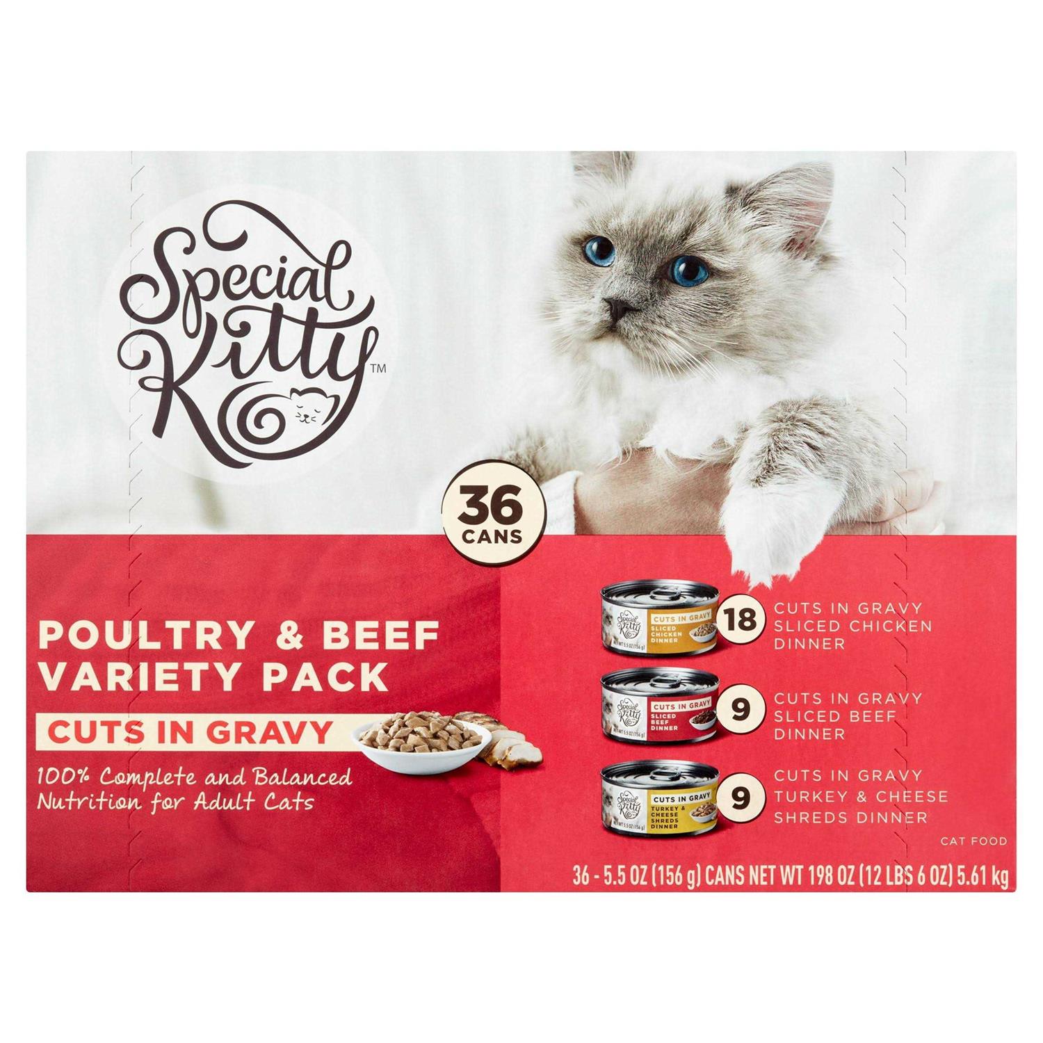 Special Kitty Beef Chicken Turkey & Cheese Flavor Gravy Sliced Wet Cat Food Variety Pack for Adult - Healthber