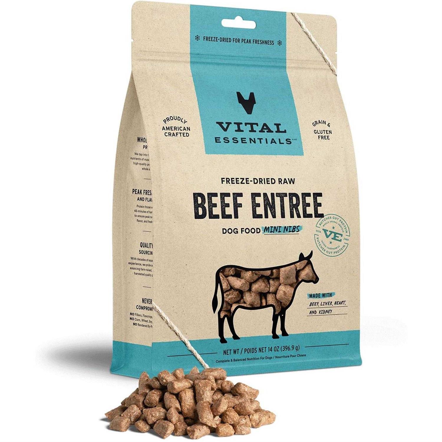 Vital Essentials Beef Entree Mini Nibs Freeze-Dried Raw Dog Food - Healthber