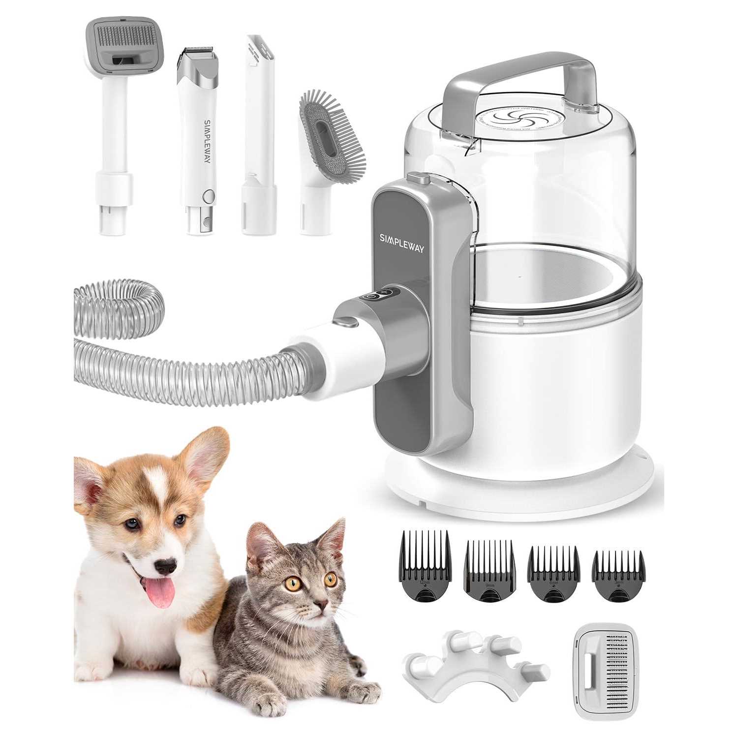 Simple Way Pet Grooming Vacuum, 6 in 1 Dog Grooming Kit with 3 Suction Mode and - Healthber
