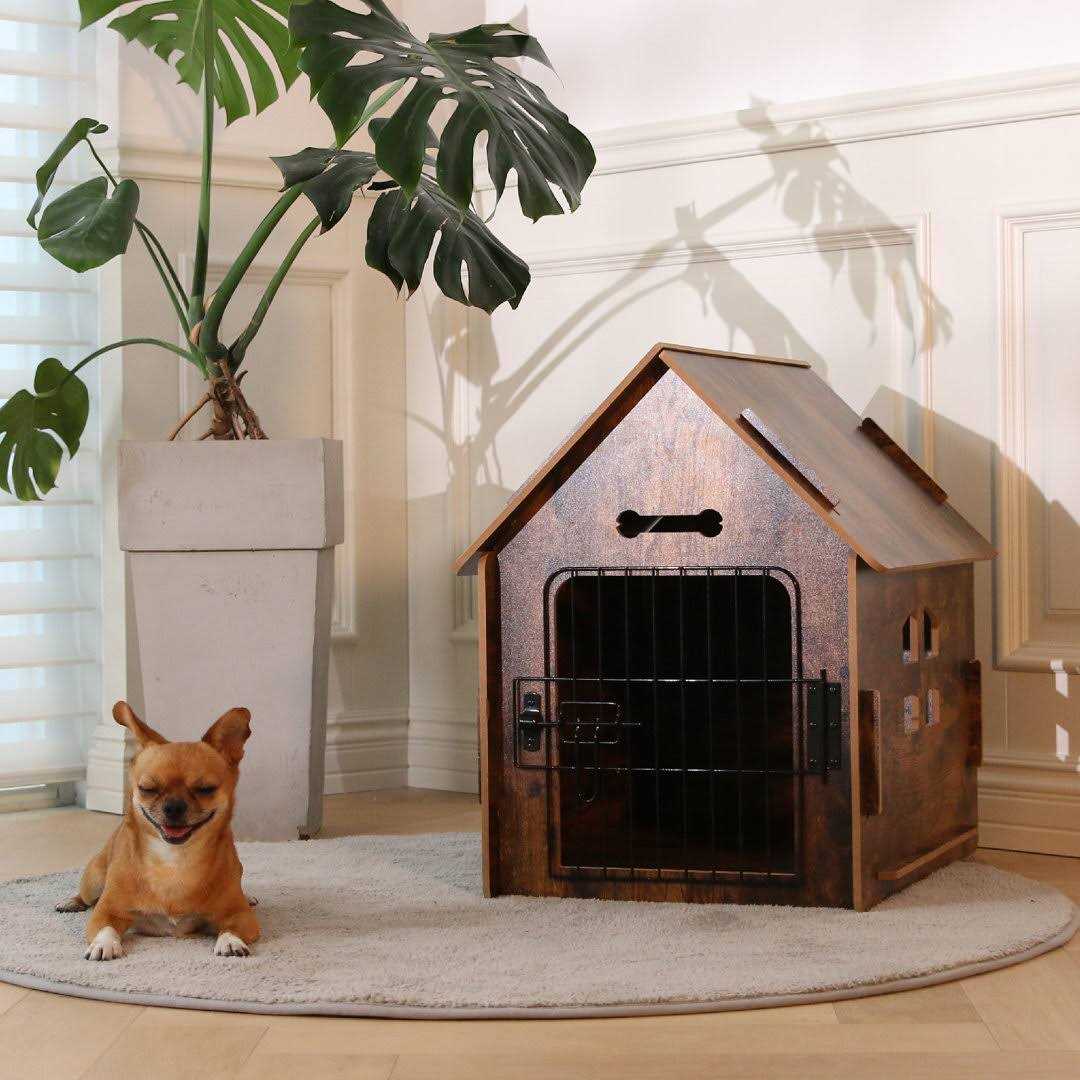 Byrn Wooden Pet house Indoor w/ Roof dog house w/ Removable Mat and Lockable Door for Small dog cat Tucker Murphy Pet Finish - Healthber