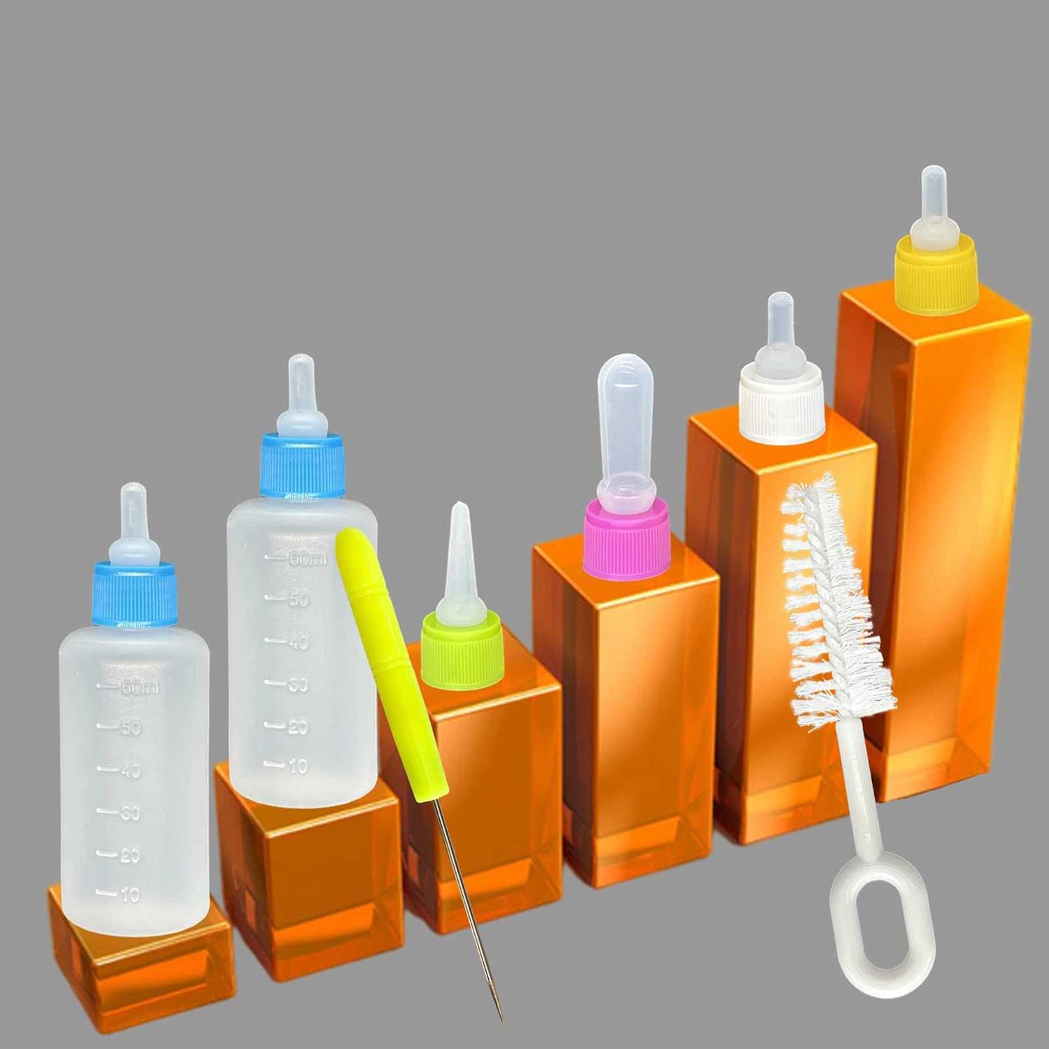 SOEAEODG Pet Bottle Kit Squeeze Liquid Bottle Replaceable Silicone Teat Mini Teat for Newborn Kittens - Healthber