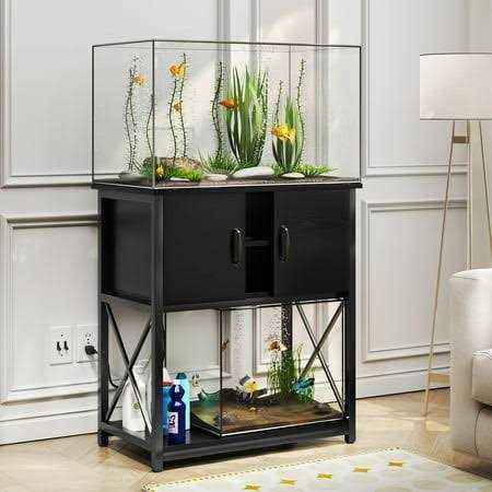 Tc-homeny 10-29 Gallon Aquarium/Fish Tank Stand 2 layers with Cabinet and Charging Station/Power Outlets - Healthber