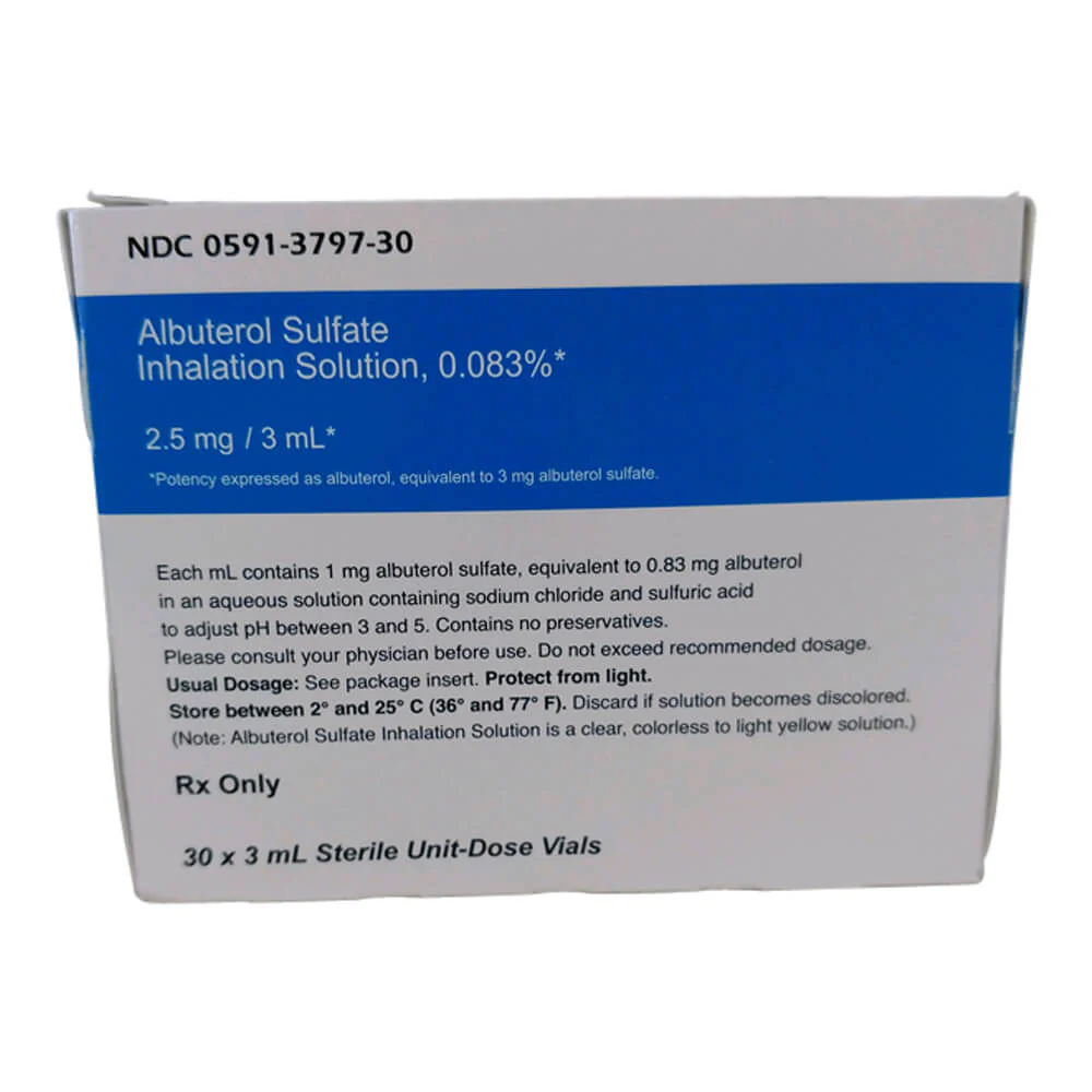 Rx Albuterol Inhalation Solution, 0.083%, 3ml - Healthber