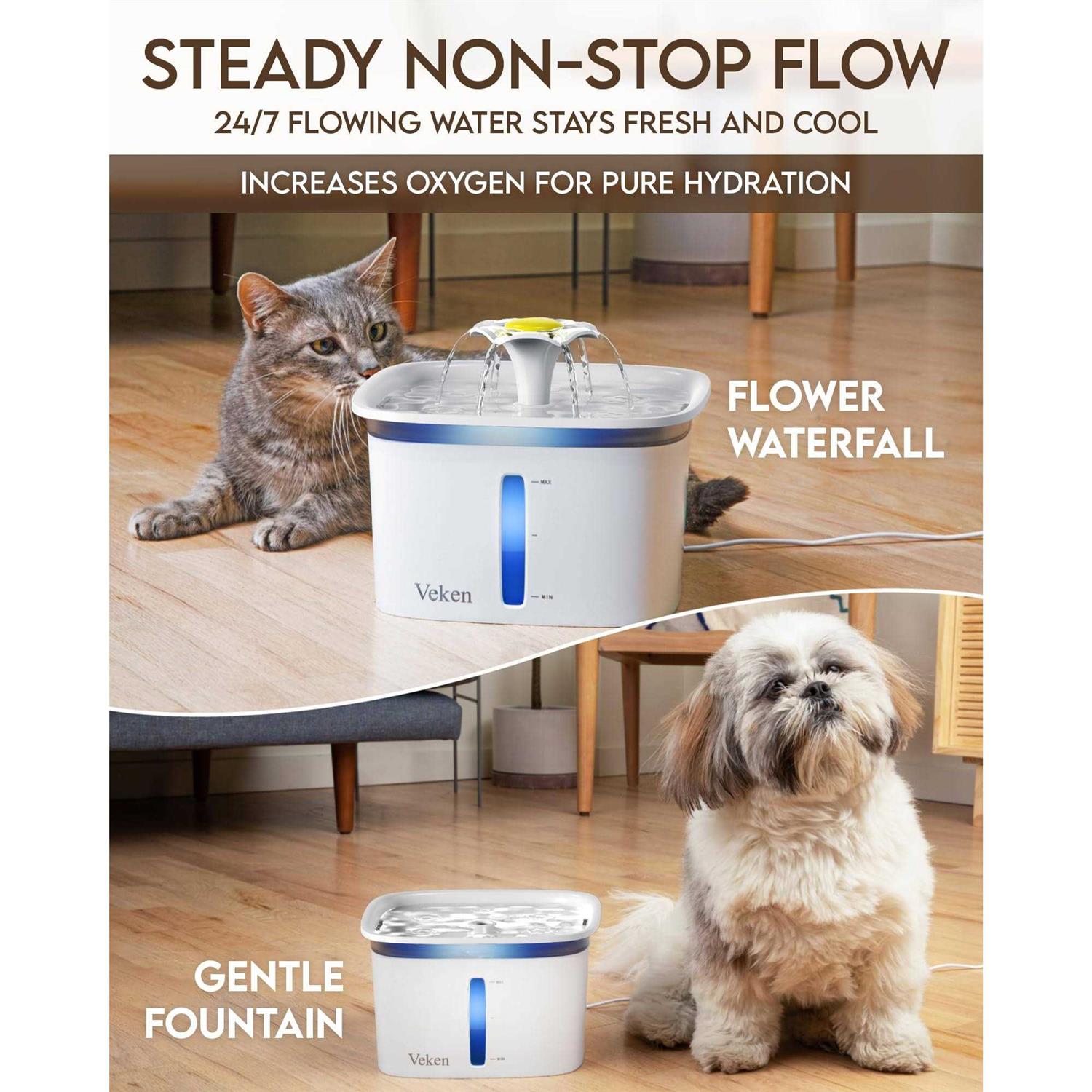 Veken 95oz/2.8L Pet Fountain Automatic Cat Water Fountain Dog Water Dispenser with Smart Pump for Cats - Healthber