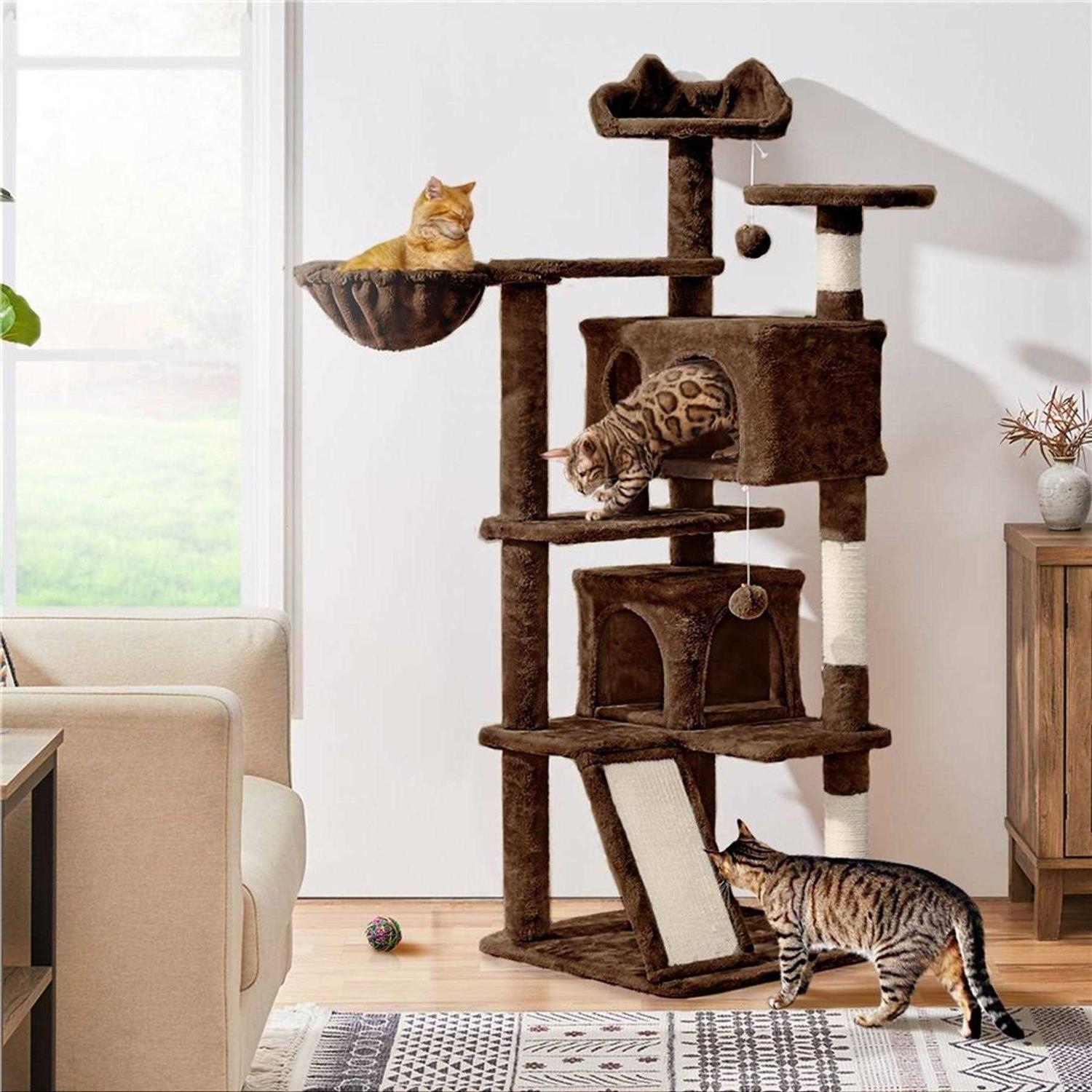Yaheetech 57-in Plush Cat Tree & Condo - Healthber