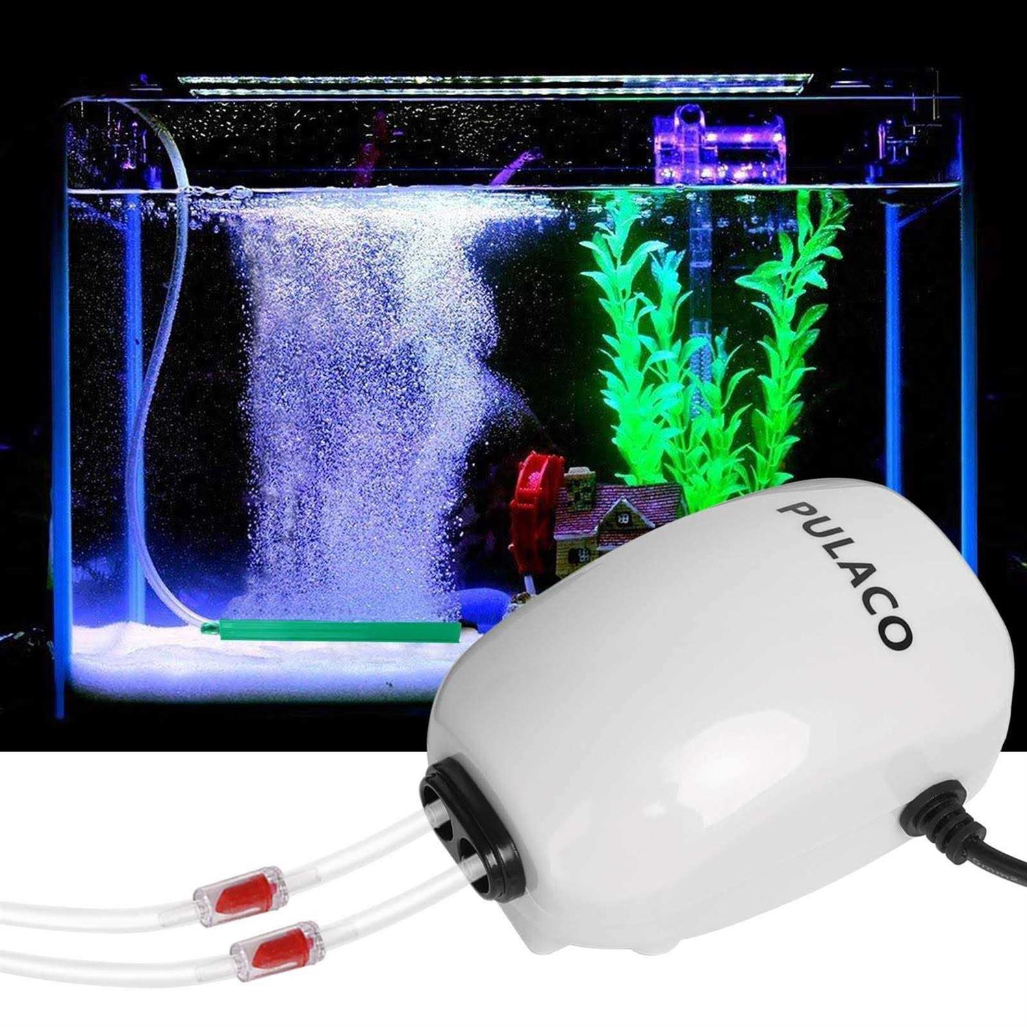 PULACO Ultra Quiet Aquarium Air Pump Dual Outlet Fish Tank Aerator Pump with Accessories - Healthber
