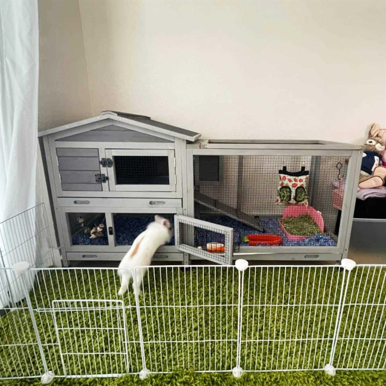 Aivituvin Rabbit Hutch Outdoor Indoor Rabbit Cage Chikcen Coop with Casters Guinea Pig Cage with 3 Deep No Leakage Pull Out Tray - Healthber