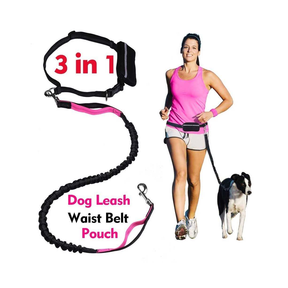 Hands Free Dog Leash for Running Walking Training Hiking Dual-Handle Reflective Bungee - Healthber