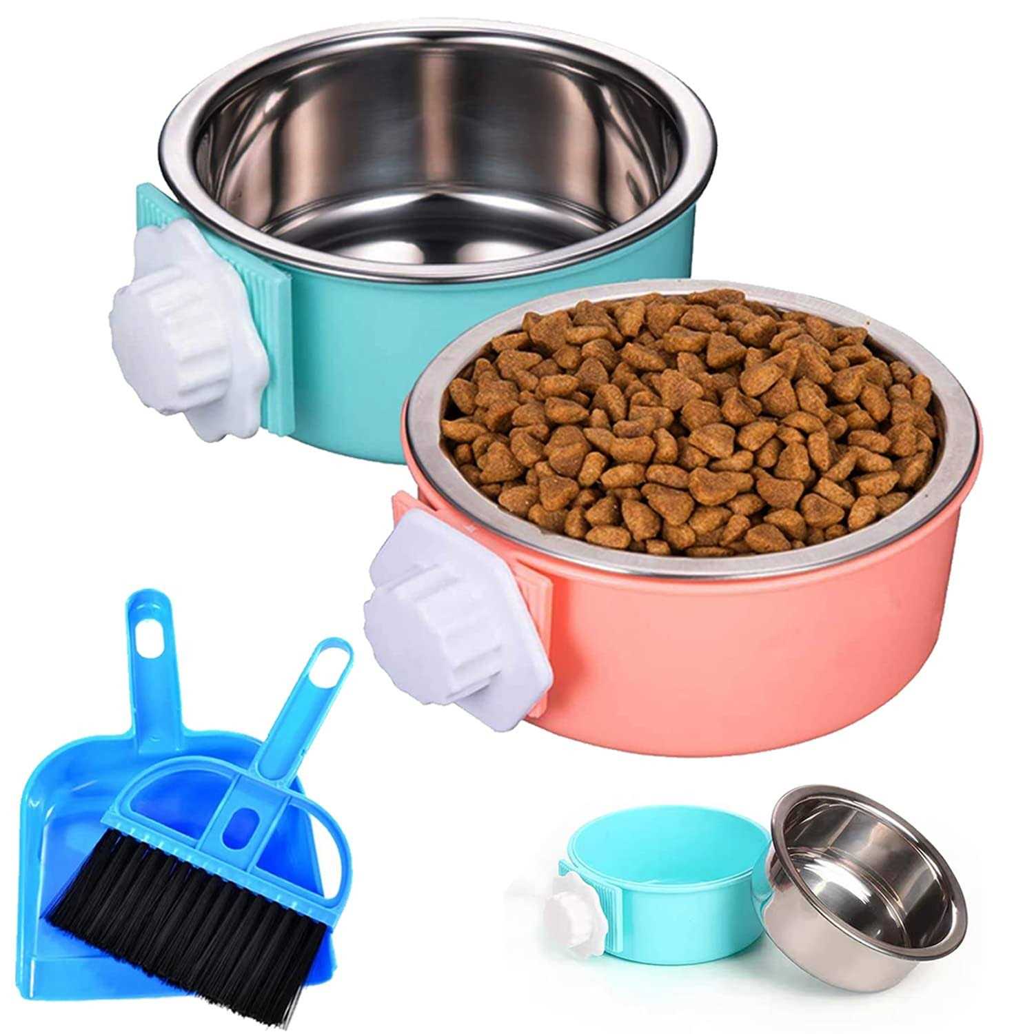 Hercocci Dog Crate Bowl, Removable Stainless Steel Pet Kennel Cage Hanging Food Bowls and Water Feeder Coop Cup Prevent Overflow for Puppy - Healthber