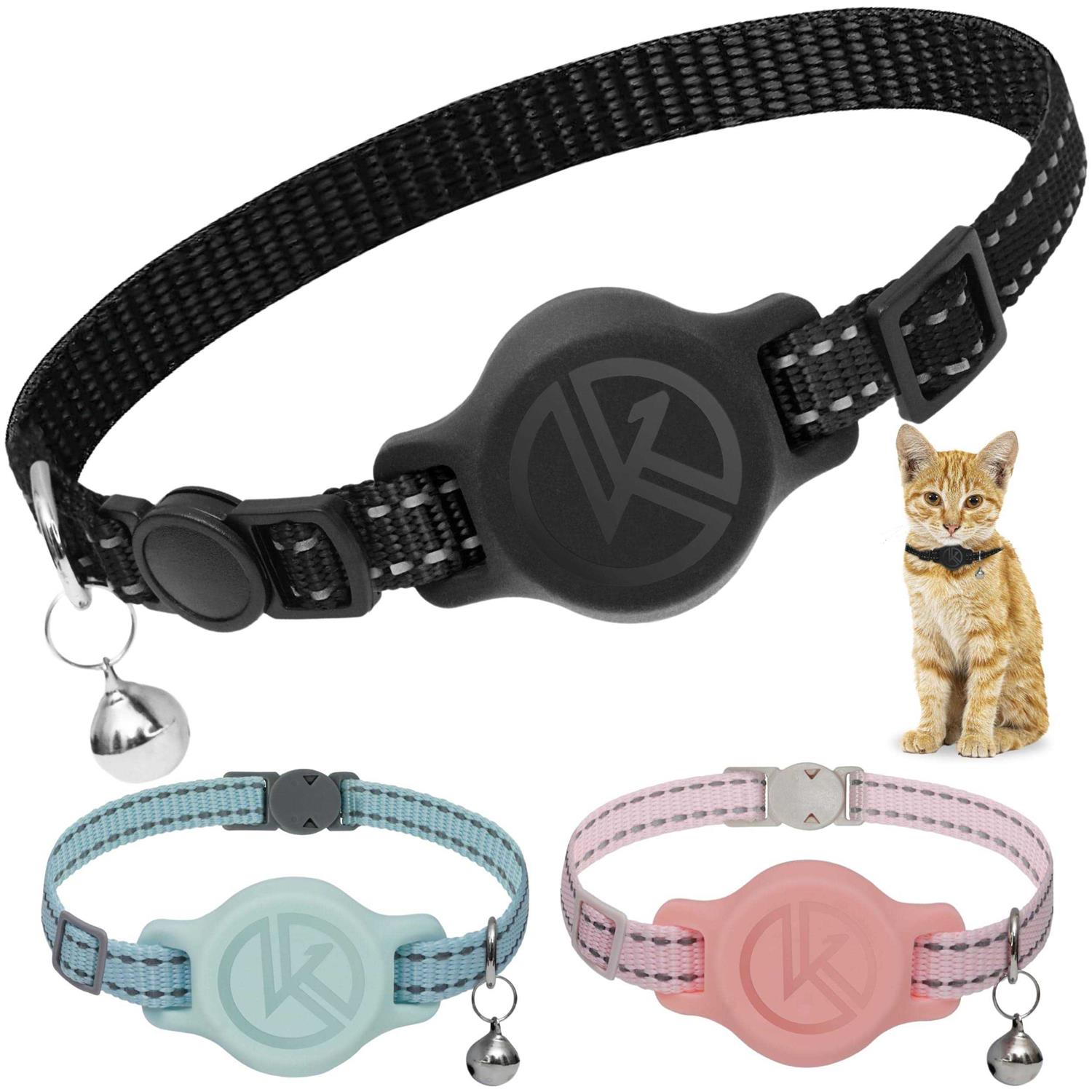 Kitty Kompass Tile Sticker Holder Cat Tracking Collar Breakaway, Reflective Kitten Collar with Tile Sticker Holder and Bell for Girl Boy Cats - Healthber