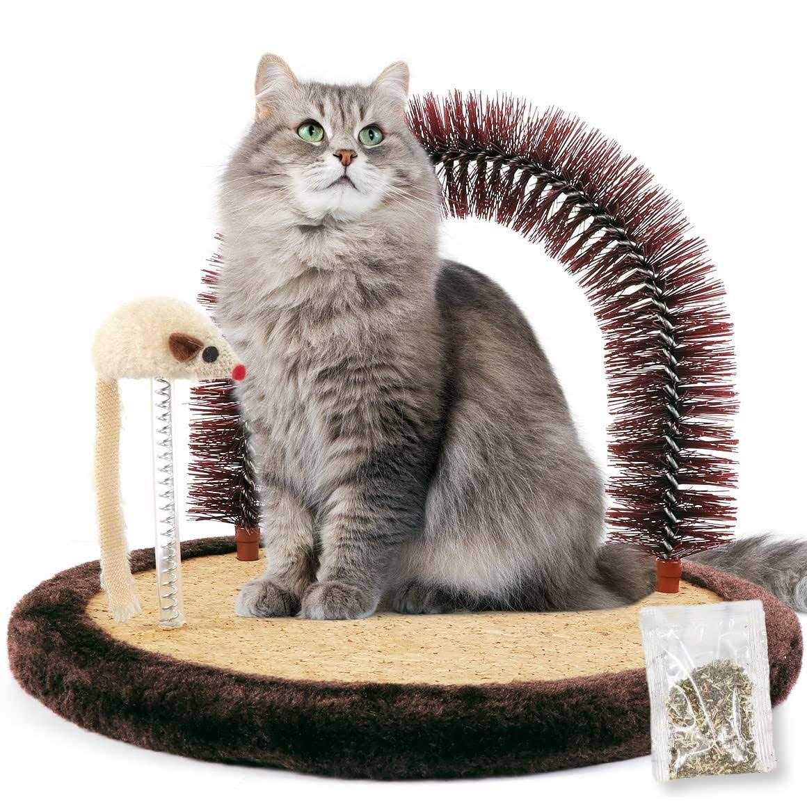 Happi N Pets Original Cat Arch Self Groomer Massager, Cat Grooming Brush With Sturdy Cat Scratching Pad and Catnip Toy - Healthber