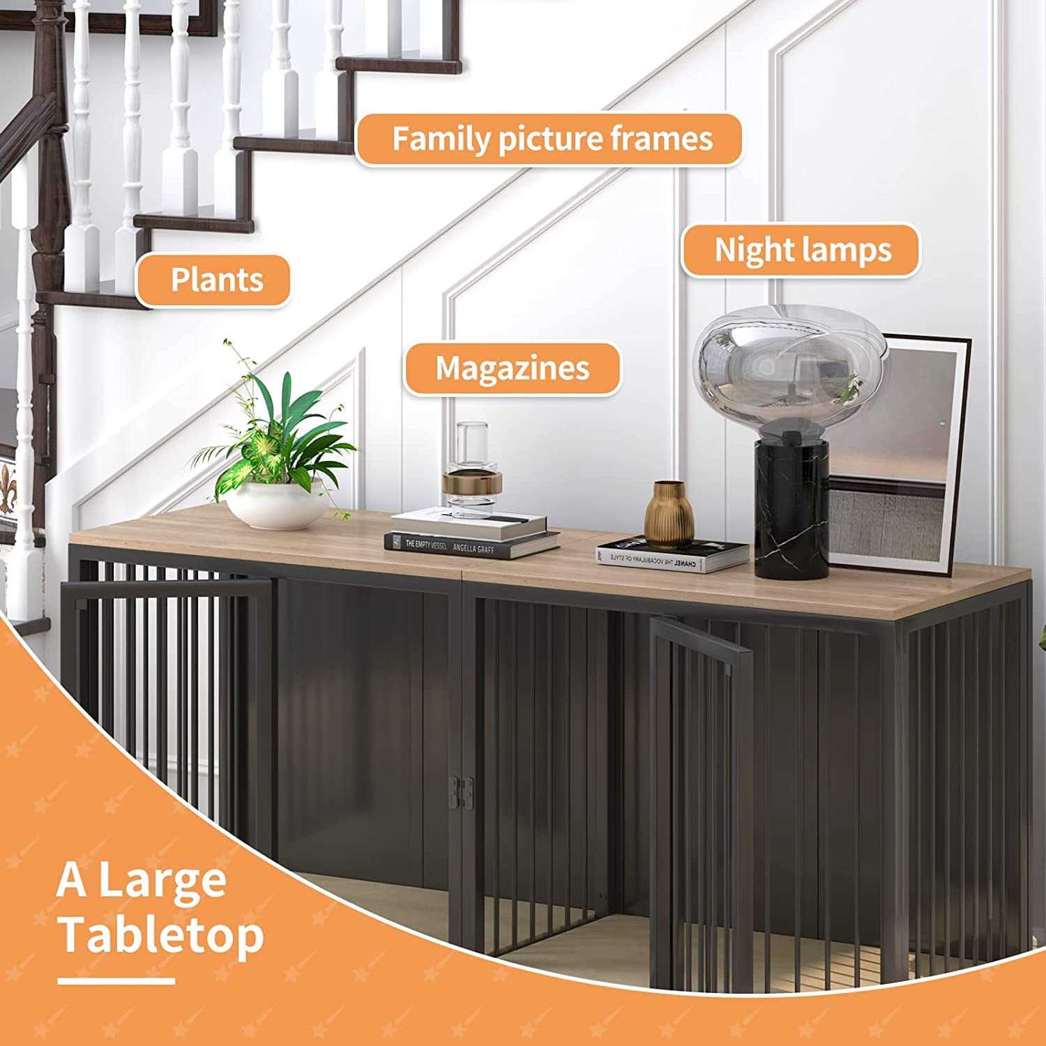 Large Dog Crate Furniture for 2 Dogs Linor Wooden Dog Crate Table with Double Doors - Healthber