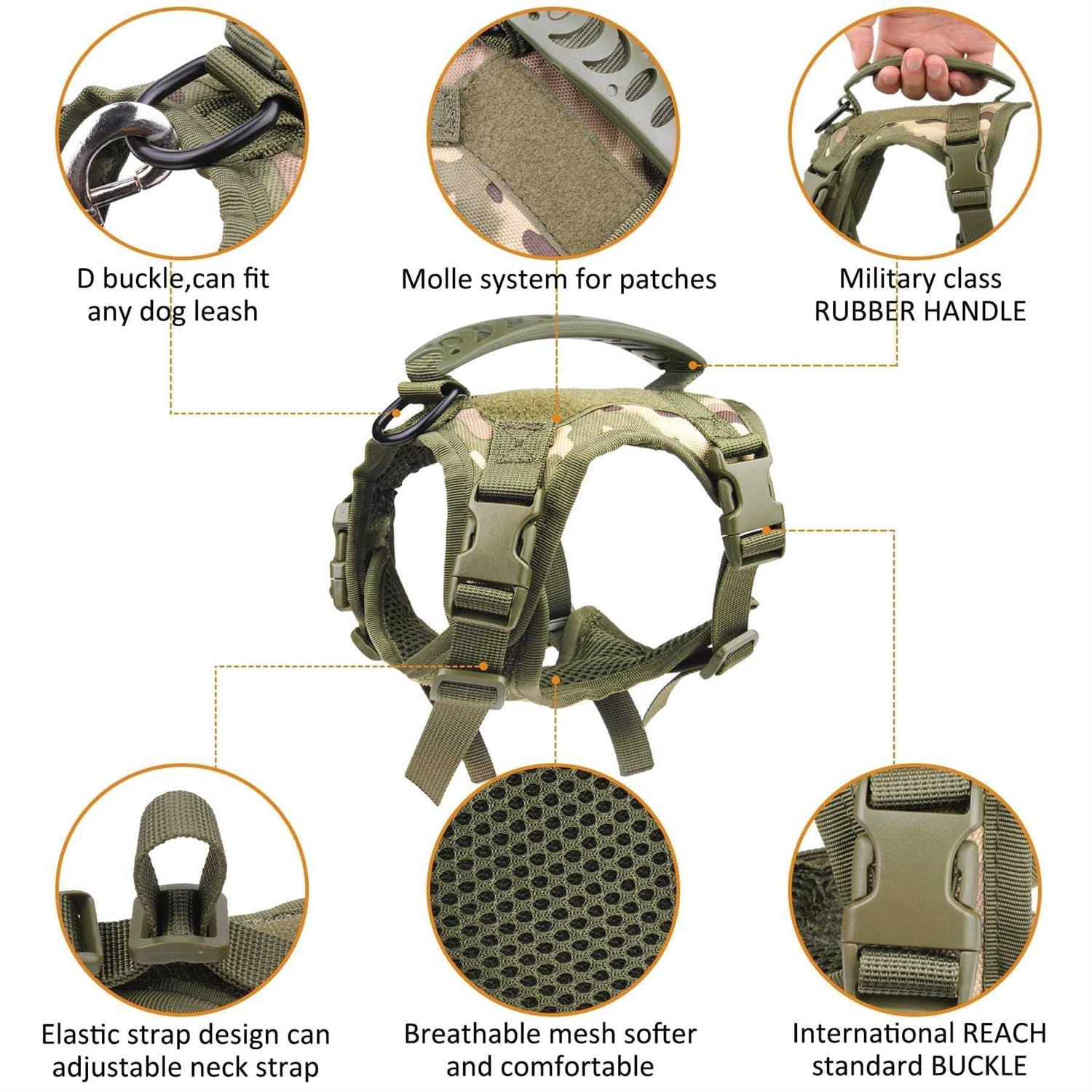 Annchwool Tactical Dog Harness for Small Dogs with Handle, Military Service Dog Vest and Leash Set for Outdoor Training Walking Hiking - Healthber
