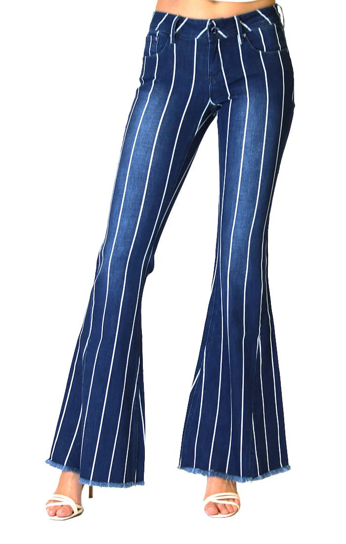 Grace in LA Stripe Flare Jeans - Healthber