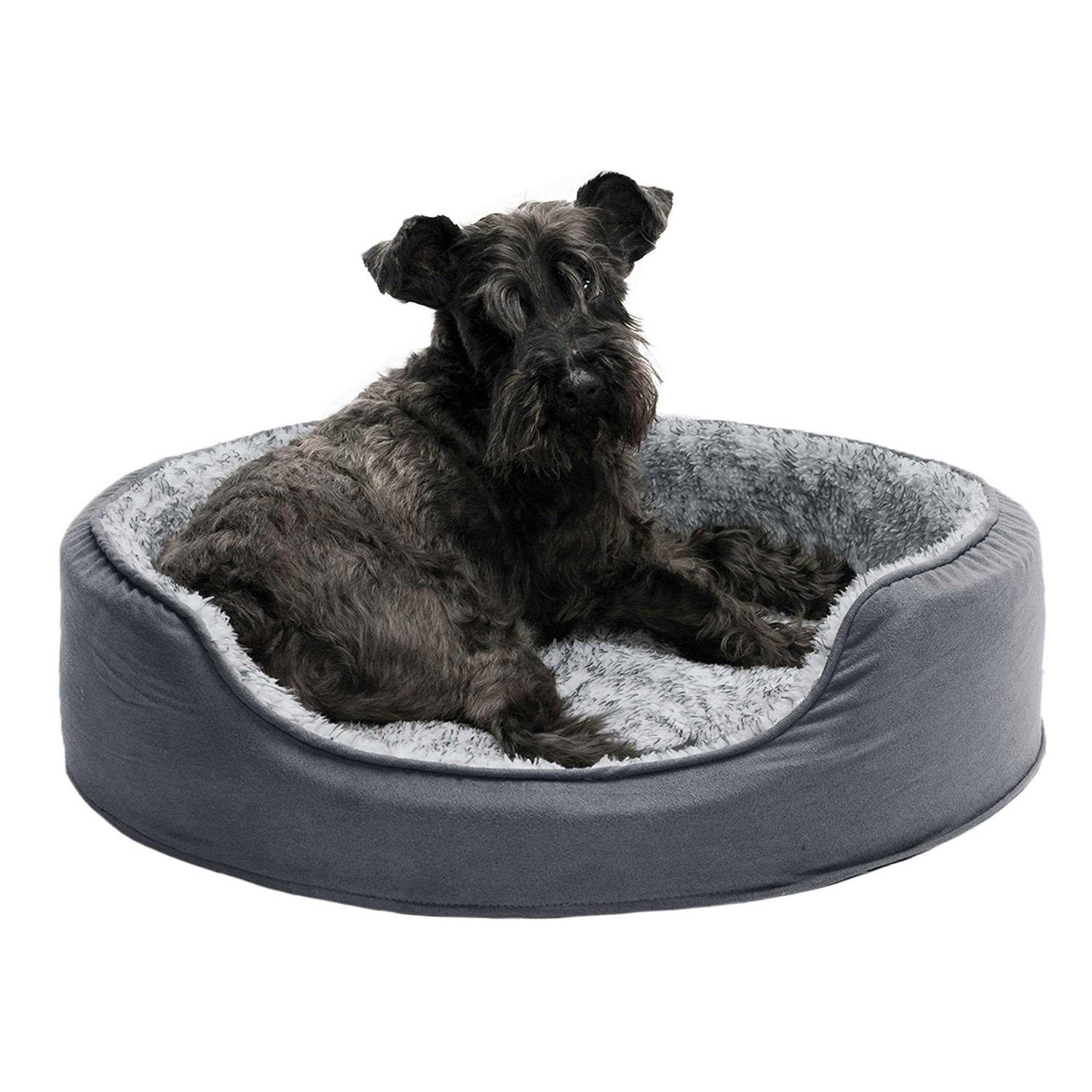 FurHaven Two-Tone Fur & Suede Oval Dog Bed - Healthber